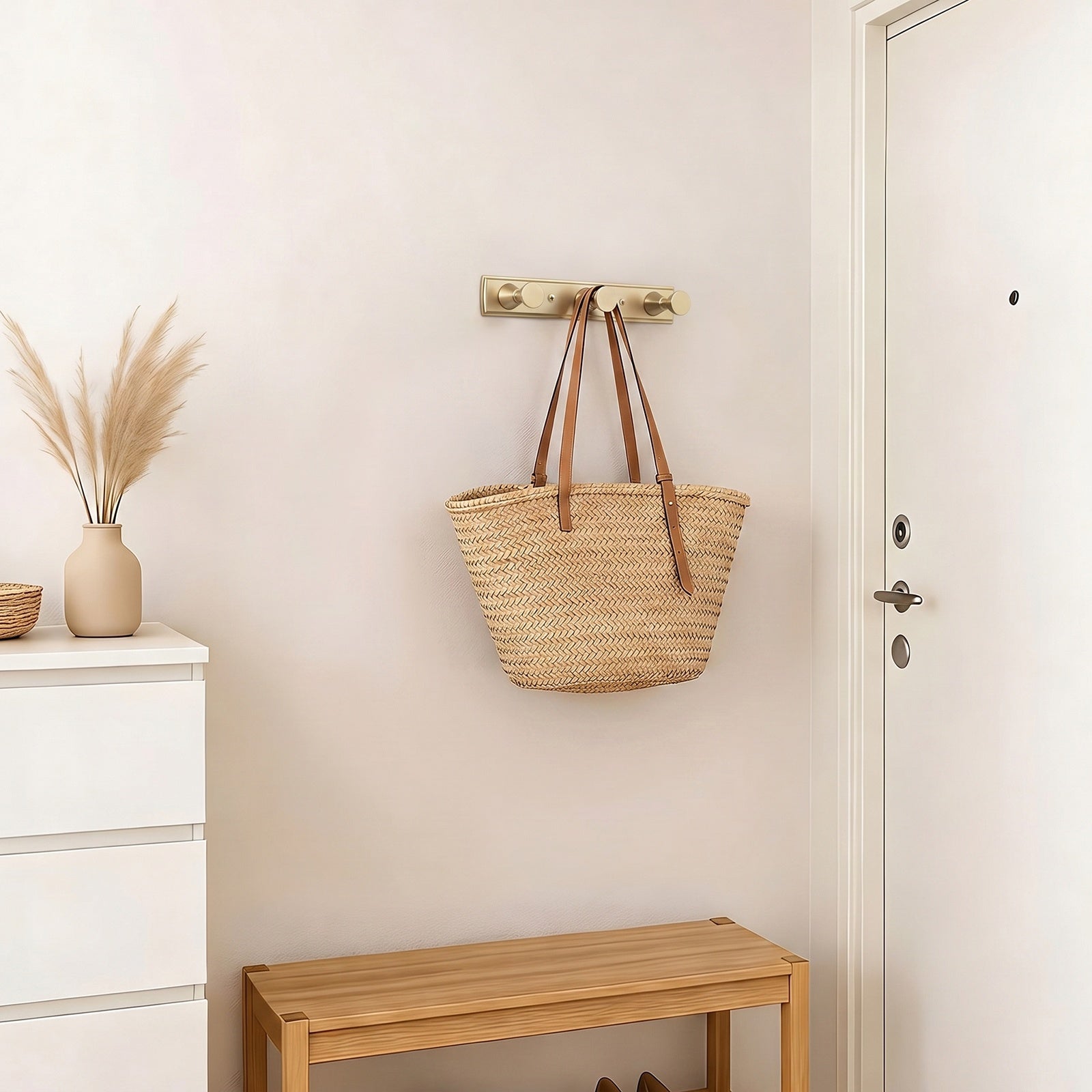 Wall Mount Hook Rail, Zinc Alloy Backplate with Aluminum Hooks for Entryway & Bathroom Organization