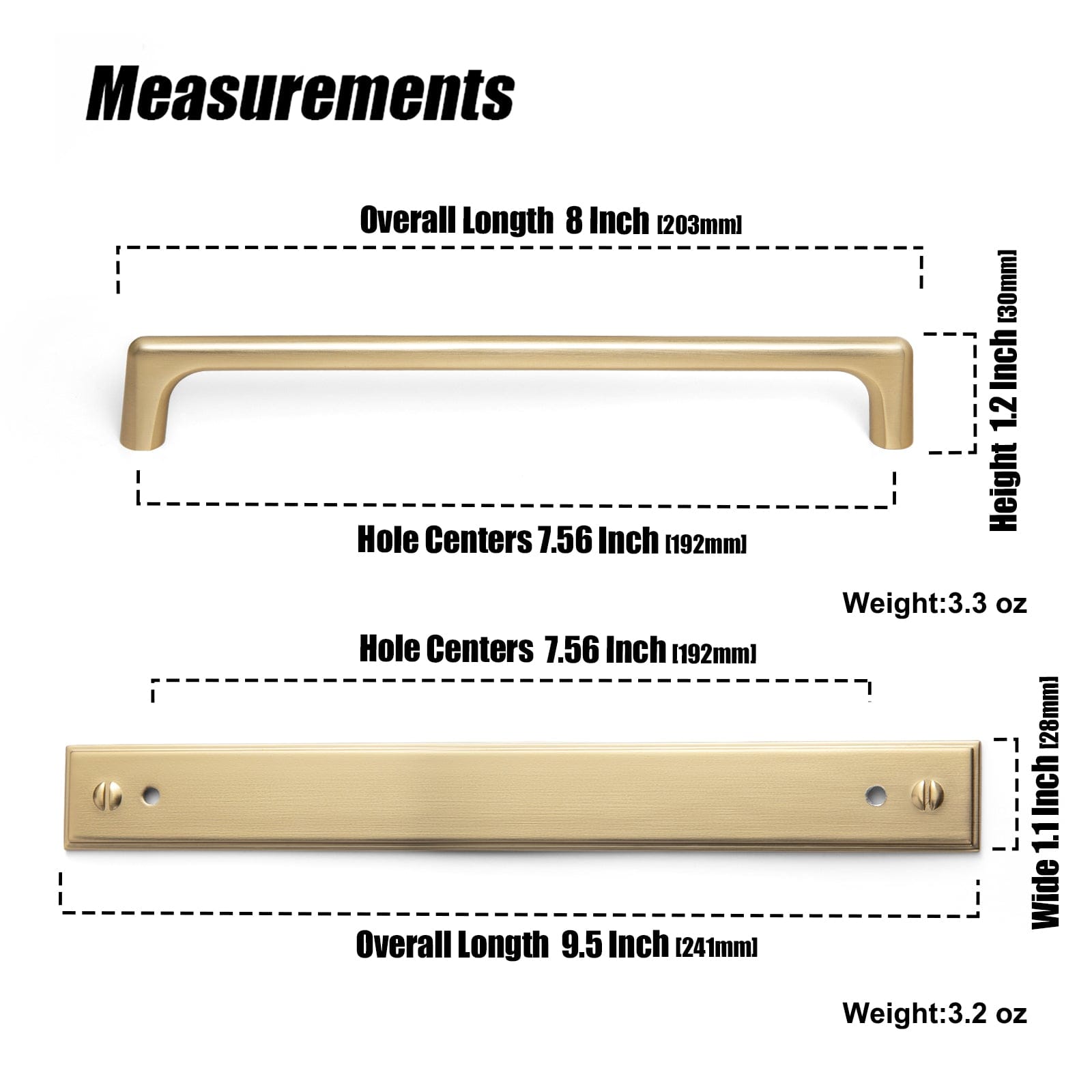 2 Pack Classic Cabinet Bar Pulls with Back Plate Zinc Alloy Cabinet Handle with Long Back Plate