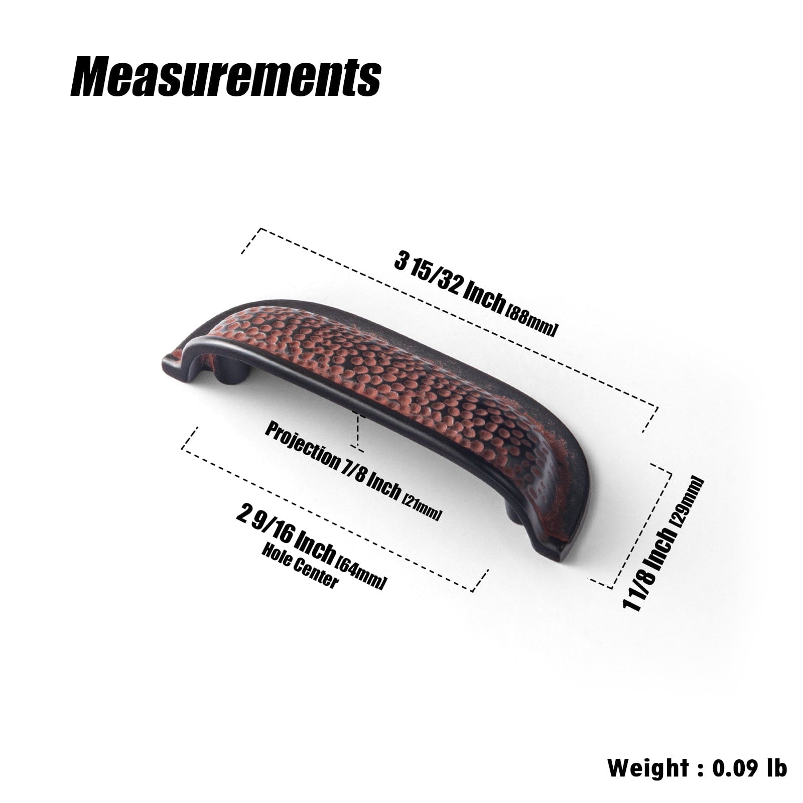 Hammered Texture Cabinet Cup Pulls with Curved Edges Elegant Vintage Drawer Bin Handle for Kitchen