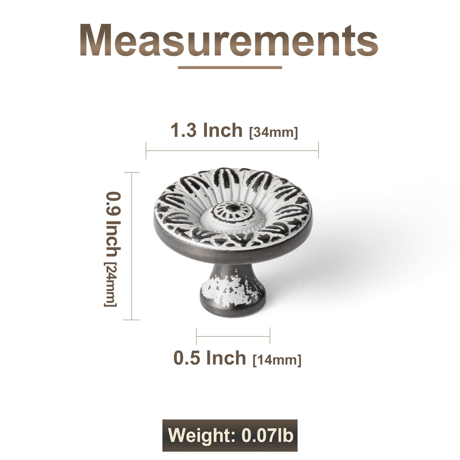 Ornate Sunflower Embossed Cabinet Knobs Distressed Multi-Tone Zinc Alloy Furniture Hardware