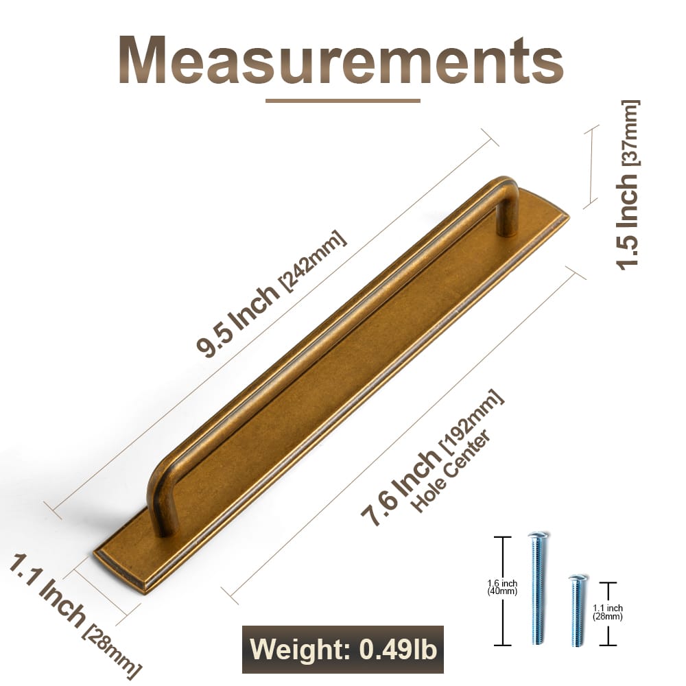 2 Pack Zinc Alloy U-Shaped Cabinet Handles, Vintage Drawer Pulls with Backplate for Kitchen & Bathroom Cabinetry