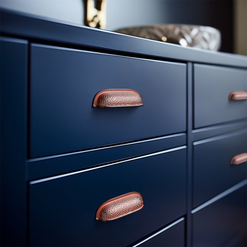 Hammered Texture Cabinet Cup Pulls with Curved Edges Elegant Vintage Drawer Bin Handle for Kitchen