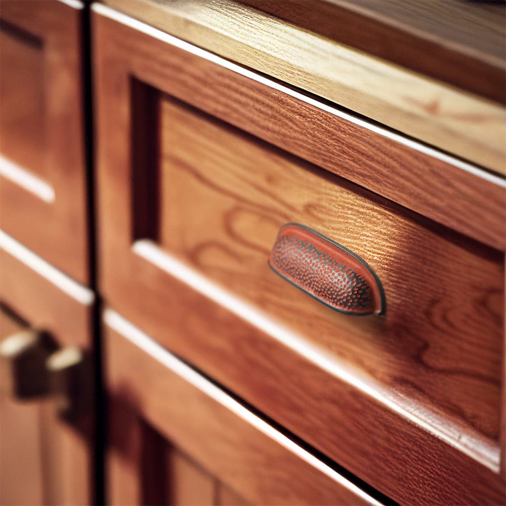 Hammered Texture Cabinet Cup Pulls with Curved Edges Elegant Vintage Drawer Bin Handle for Kitchen