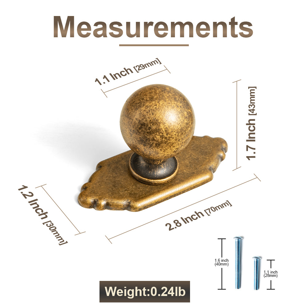 Round Ball Cabinet Knobs, Solid Zinc Alloy Drawer Knobs with Multiple Optional Backplates for Kitchen Furniture Hardware