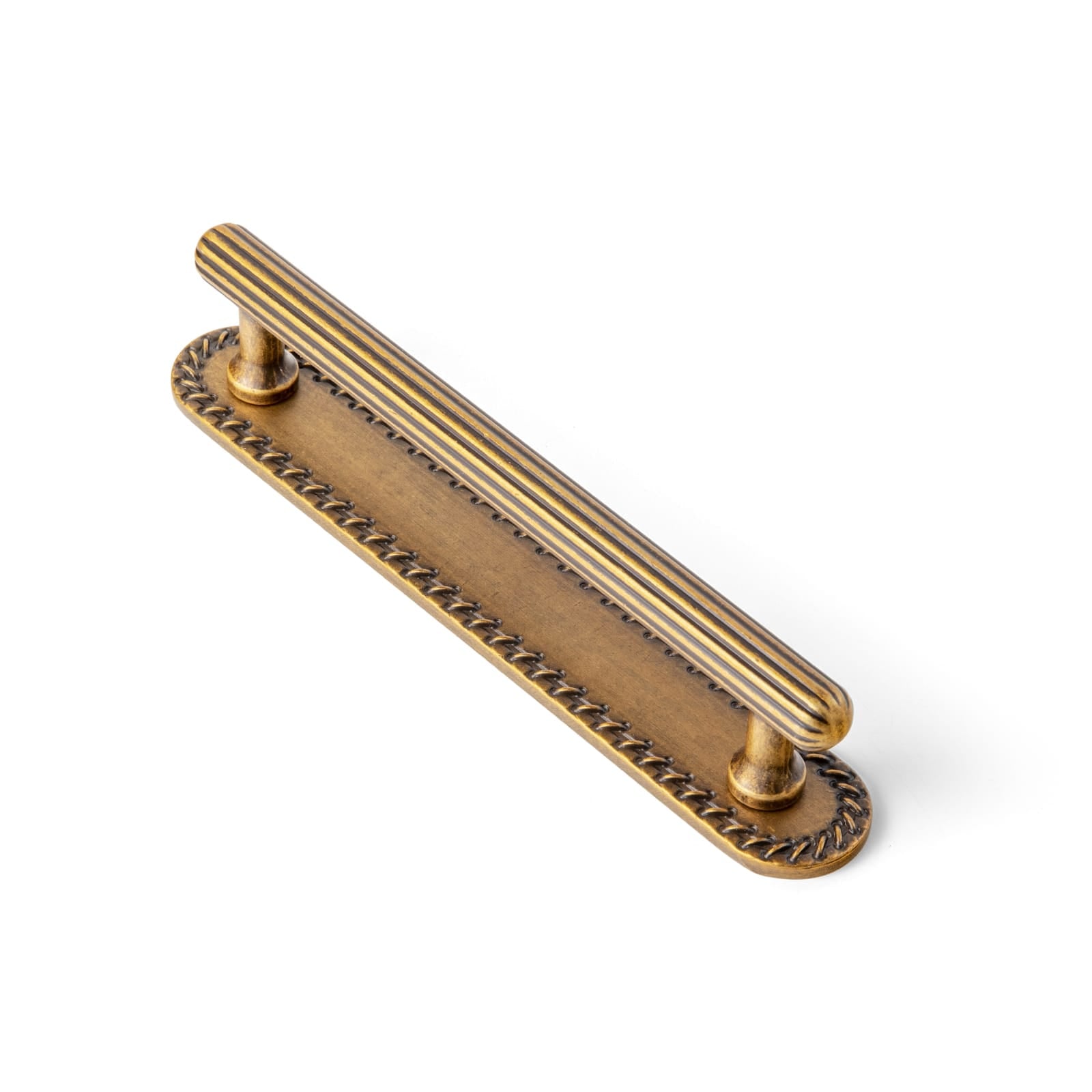 2 Pack Ribbed Fluted Cabinet Pull Handle with Backplate, Vintage Zinc Alloy Drawer Bar Pull