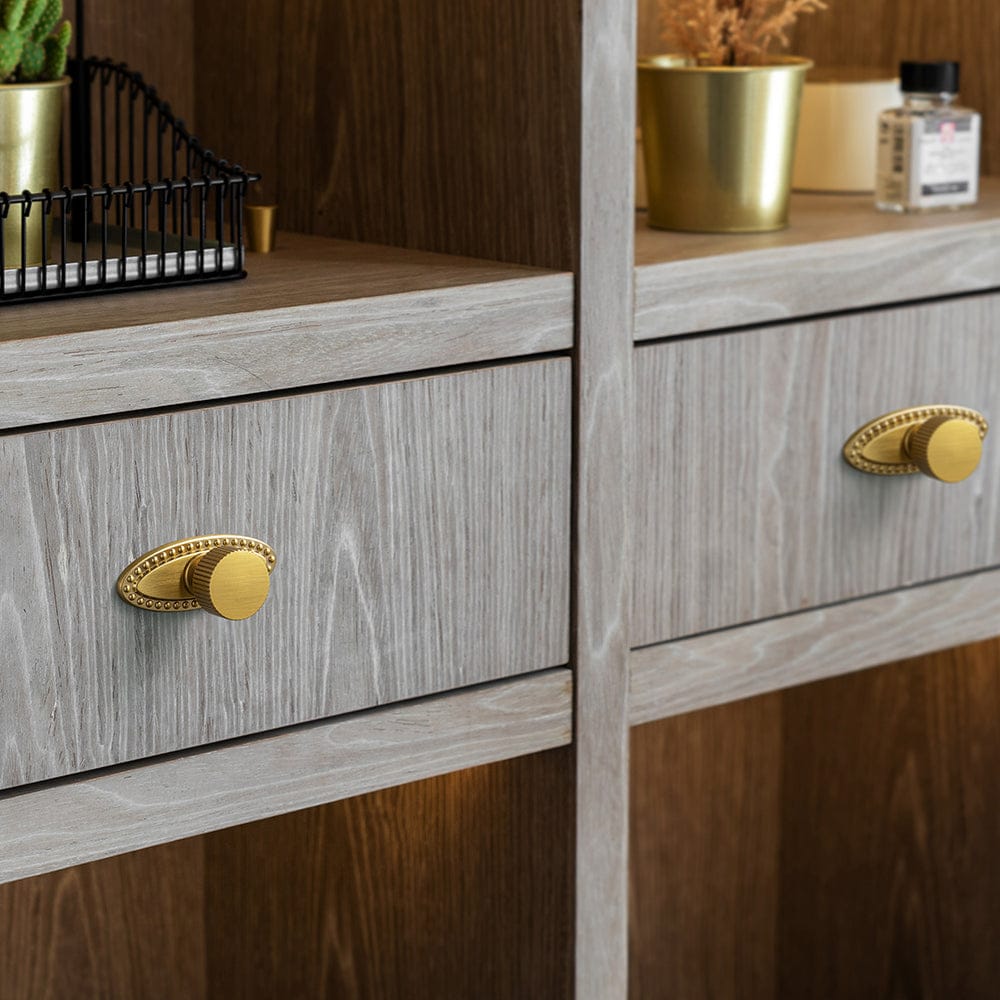 2 Pack Striped Cabinet Pull Retro Brass Cabinet Handles Knobs with Back Plate