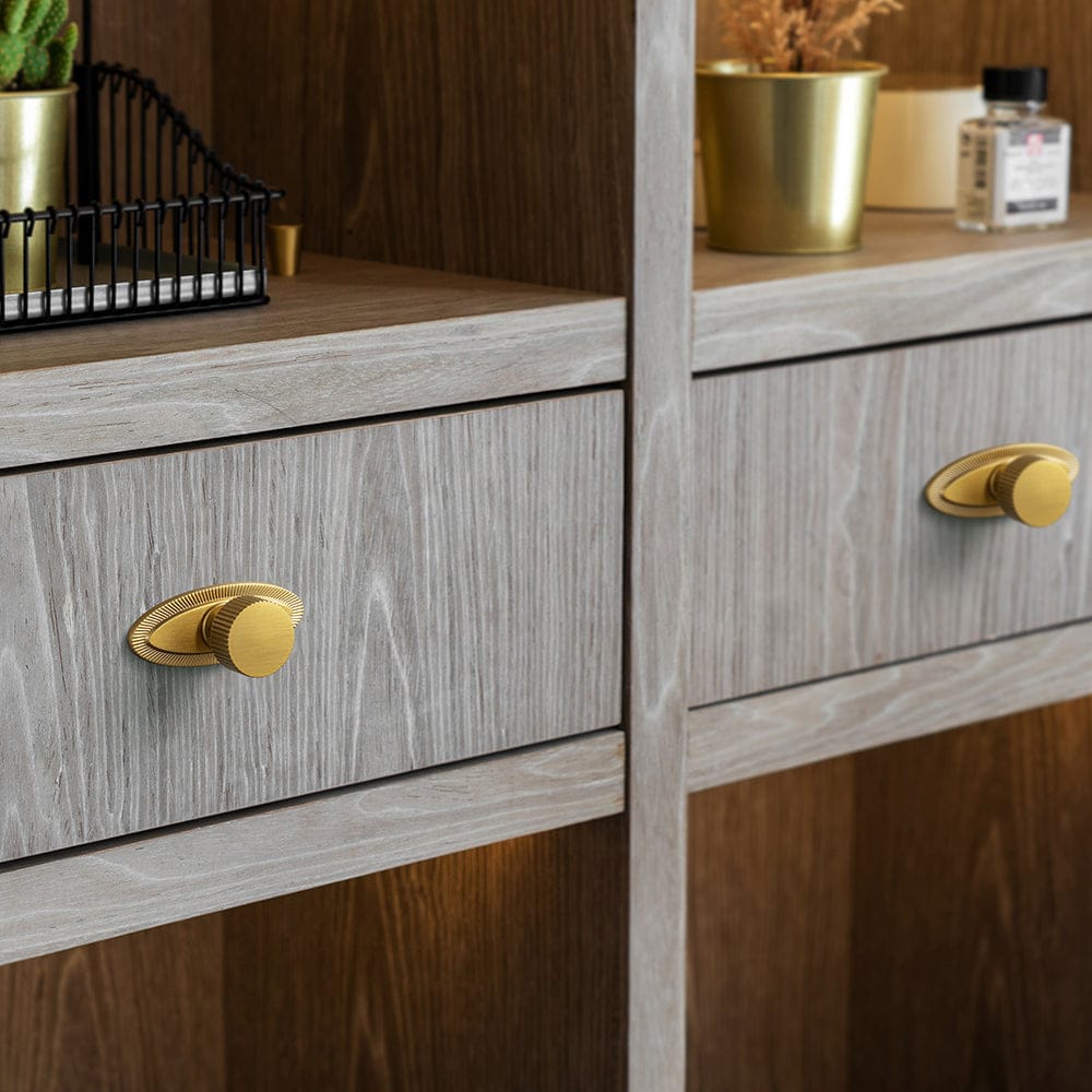 2 Pack Striped Cabinet Pull Retro Brass Cabinet Handles Knobs with Back Plate