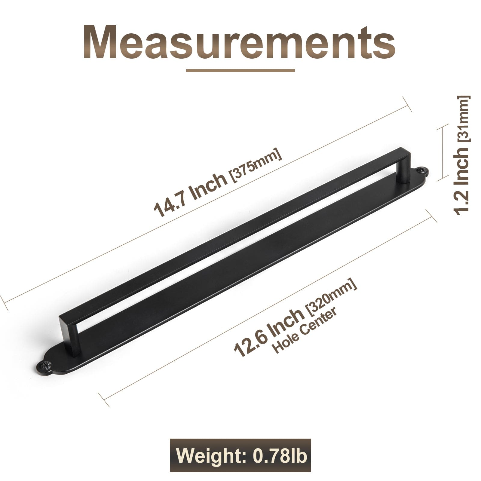 2 Pack Long Cabinet Bar Pulls with Back Plates Solid Drawer Handles Set