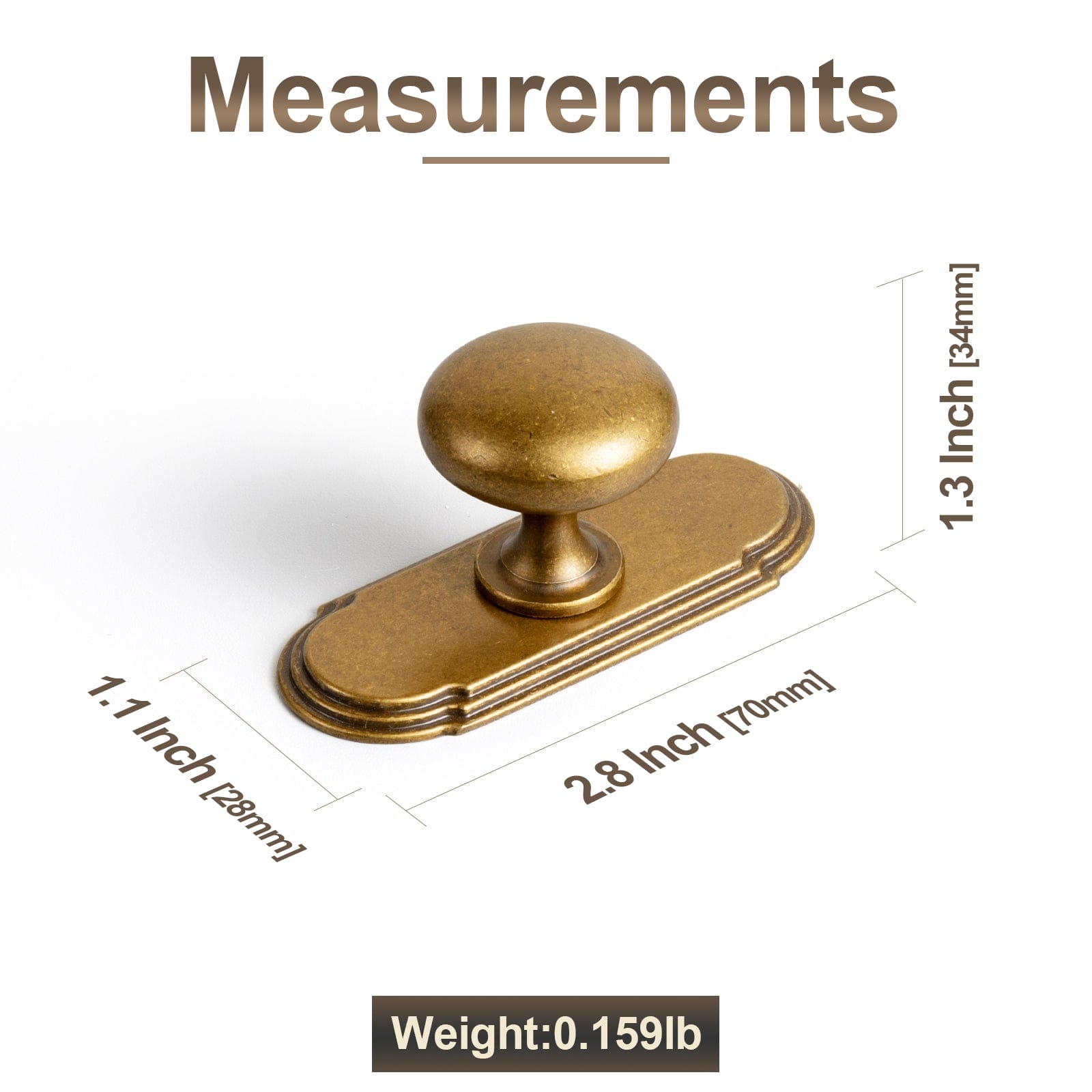 Antique Brass Zinc Alloy Cabinet Knob with Back Plate Single Hole Center Cabinet Hardware for Bedroom Kitchen