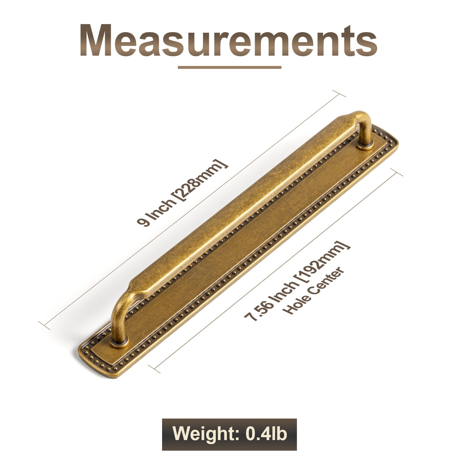 2 Pack Antique Brass Cabinet Pulls with Back Plate Zinc Alloy Drawer Handle with Long Back Plate