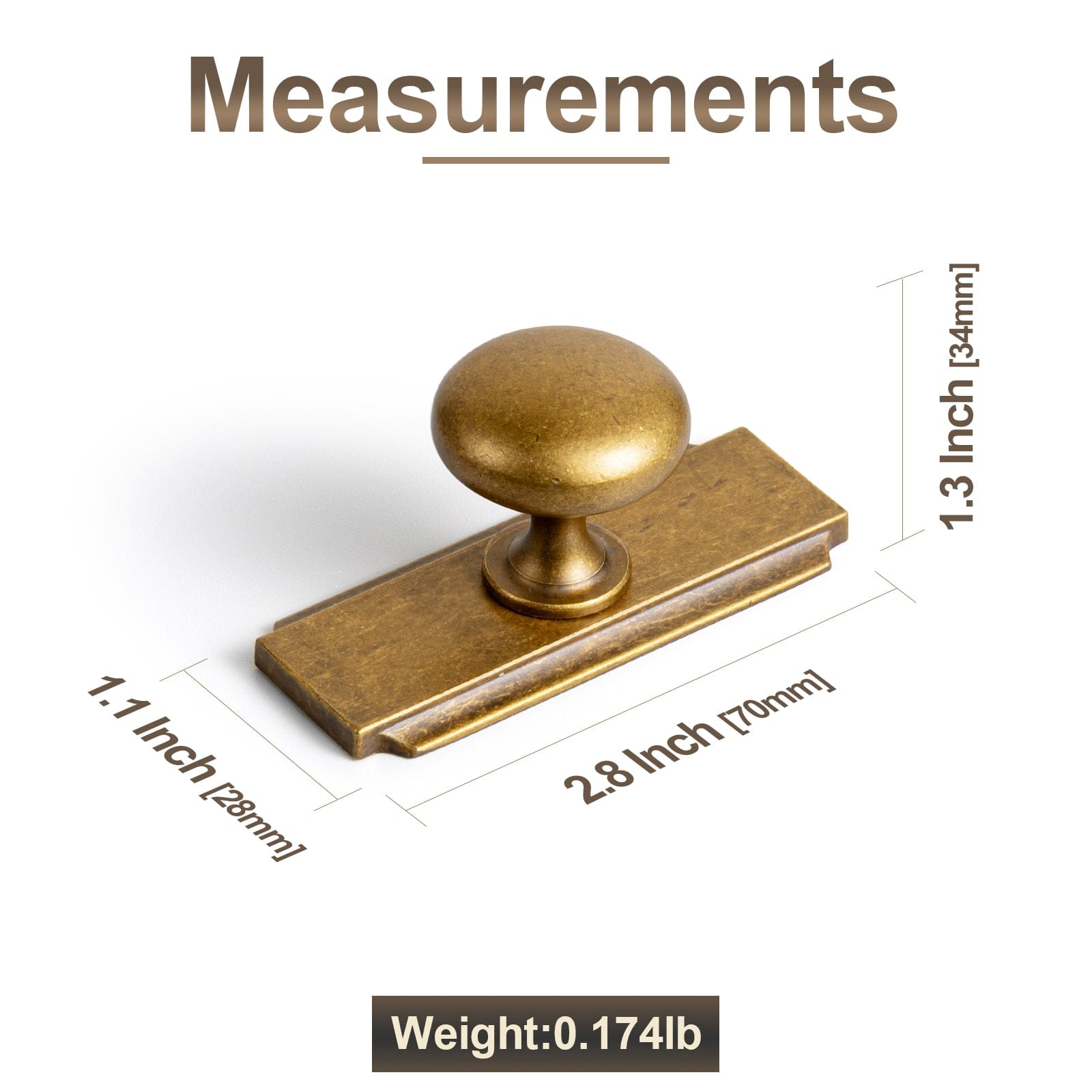 Antique Brass Zinc Alloy Cabinet Knob with Back Plate Single Hole Center Cabinet Hardware for Bedroom Kitchen