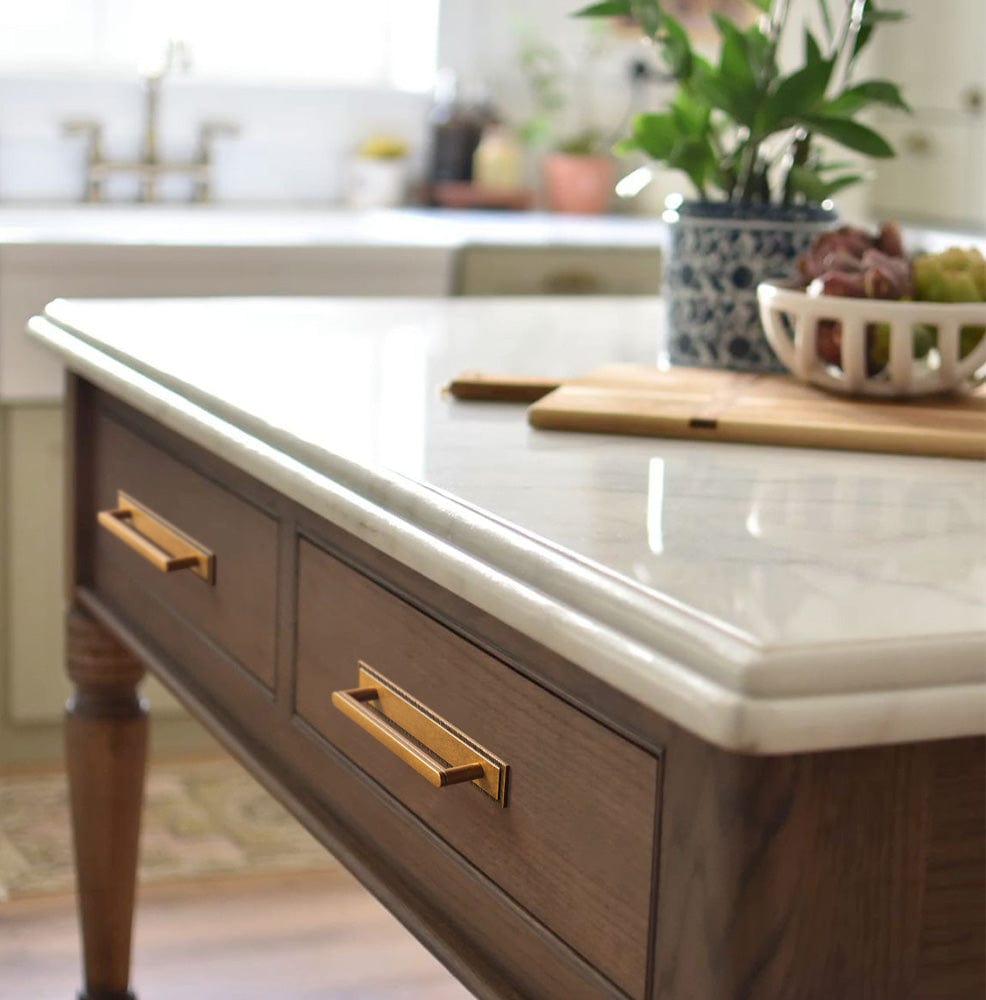 2 Pack Cabinet Handles with Back Plate Vintage Kitchen Drawer Pulls with Subtle Curves