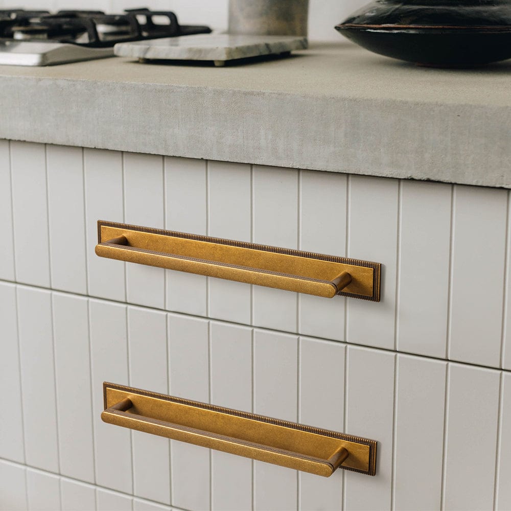 2 Pack Cabinet Handles with Back Plate Vintage Kitchen Drawer Pulls with Subtle Curves