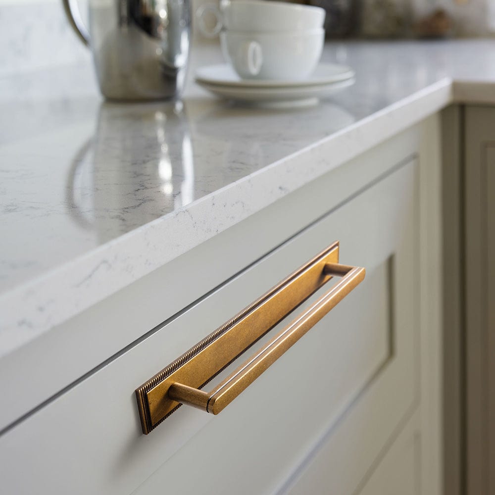 2 Pack Cabinet Handles with Back Plate Vintage Kitchen Drawer Pulls with Subtle Curves