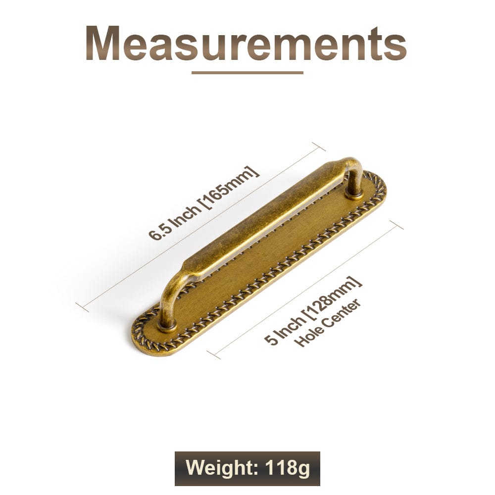 2 Pack Antique Brass Cabinet Pulls with Back Plate Zinc Alloy Drawer Handle with Long Back Plate