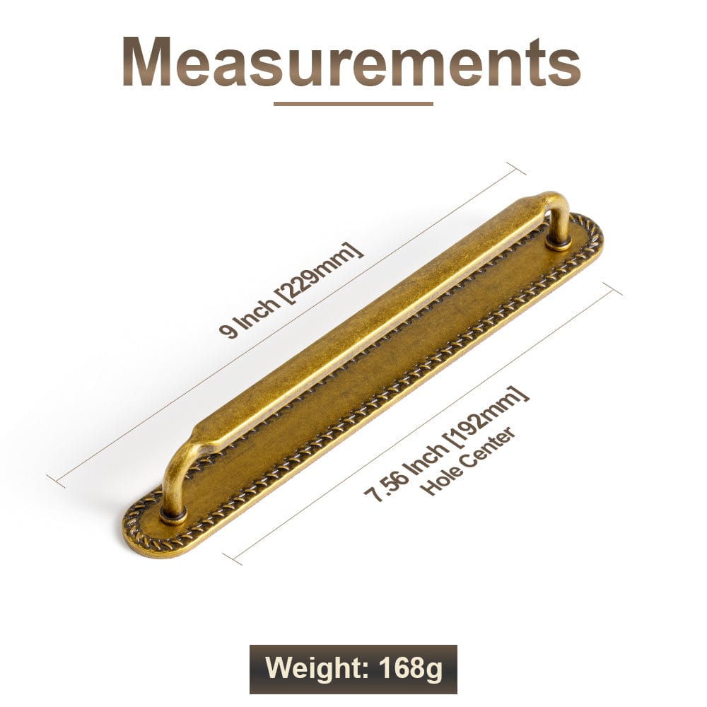 2 Pack Antique Brass Cabinet Pulls with Back Plate Zinc Alloy Drawer Handle with Long Back Plate