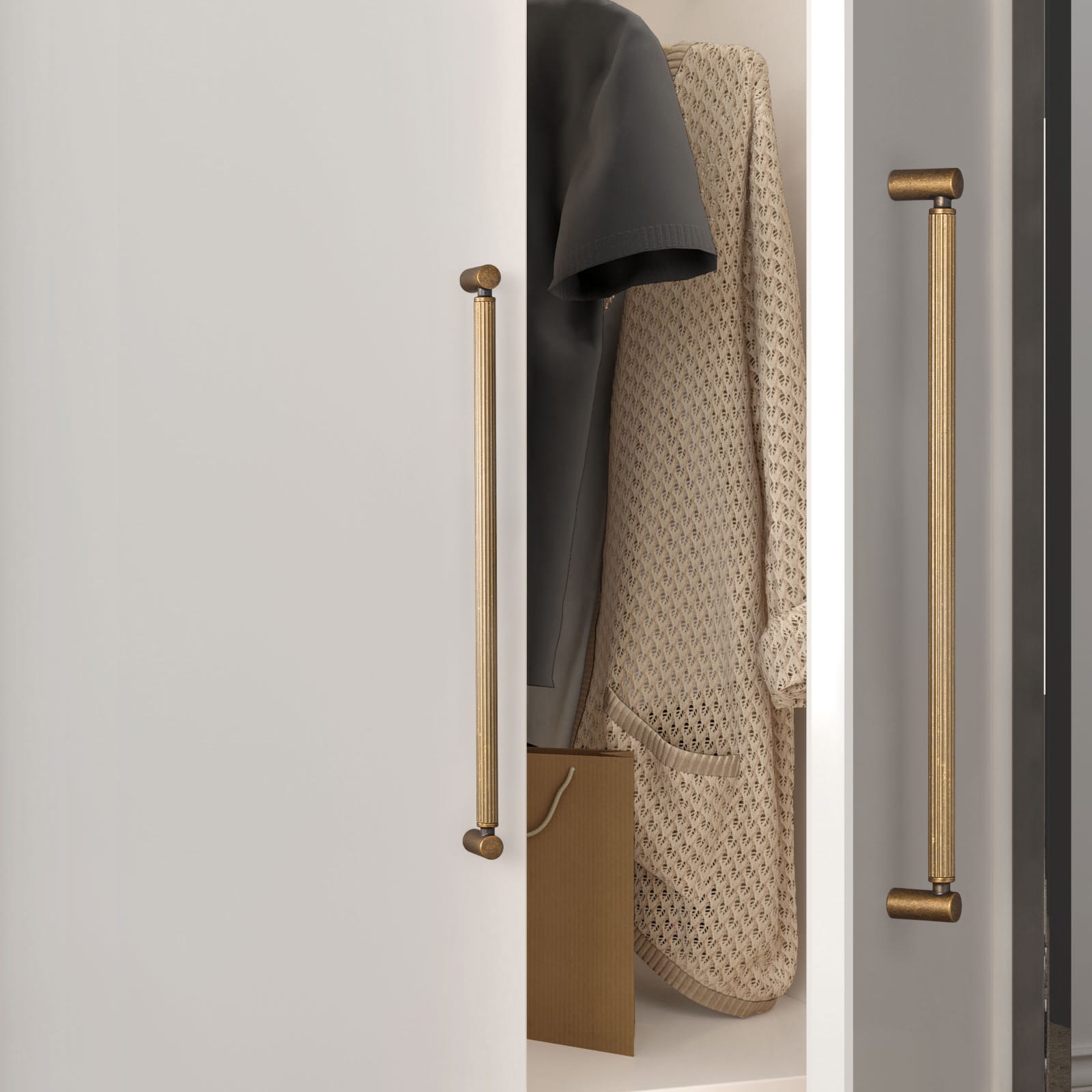 Vintage Fluted Cabinet Pull Handles, Aluminum Grip Rail with Zinc Alloy End Caps Drawer Bar Pulls for Kitchen Cabinet