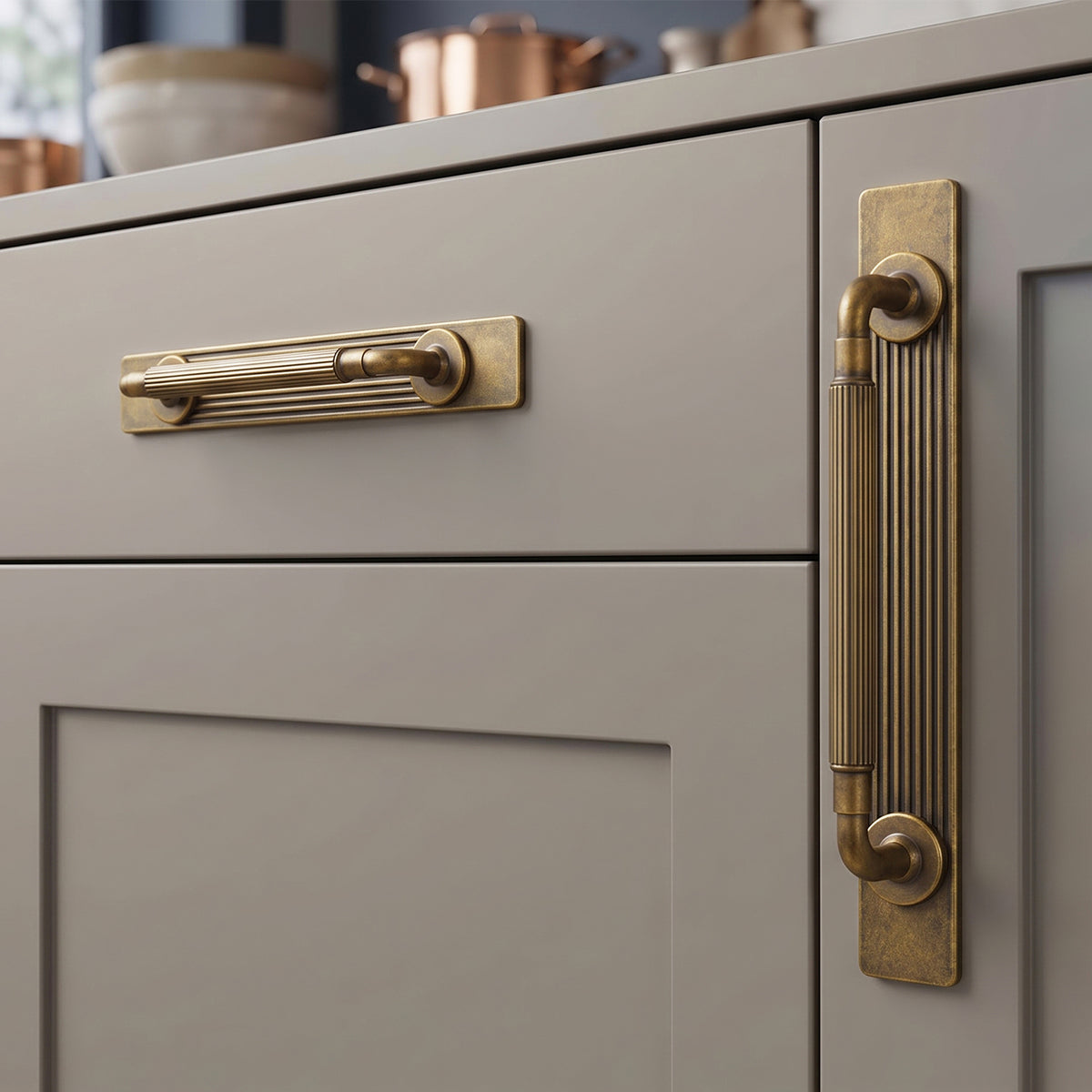 2 Pack Zinc Alloy Fluted Cabinet Handles with Ornate Backplates, Grooved Bar Pulls for Furniture Cabinet Hardware
