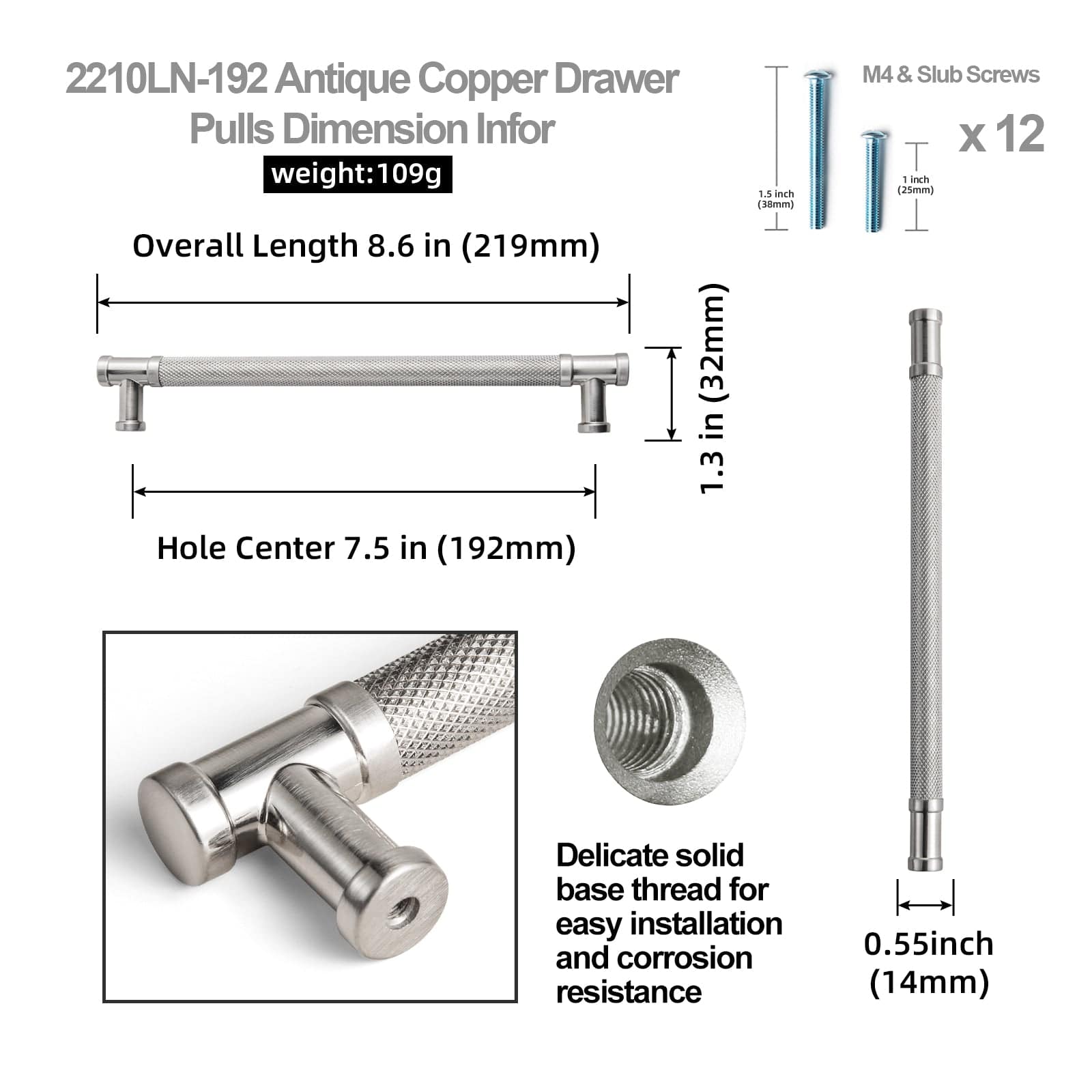 Knurled Metal Alloy Vintage Bronze Bar Pull Kitchen Hardware