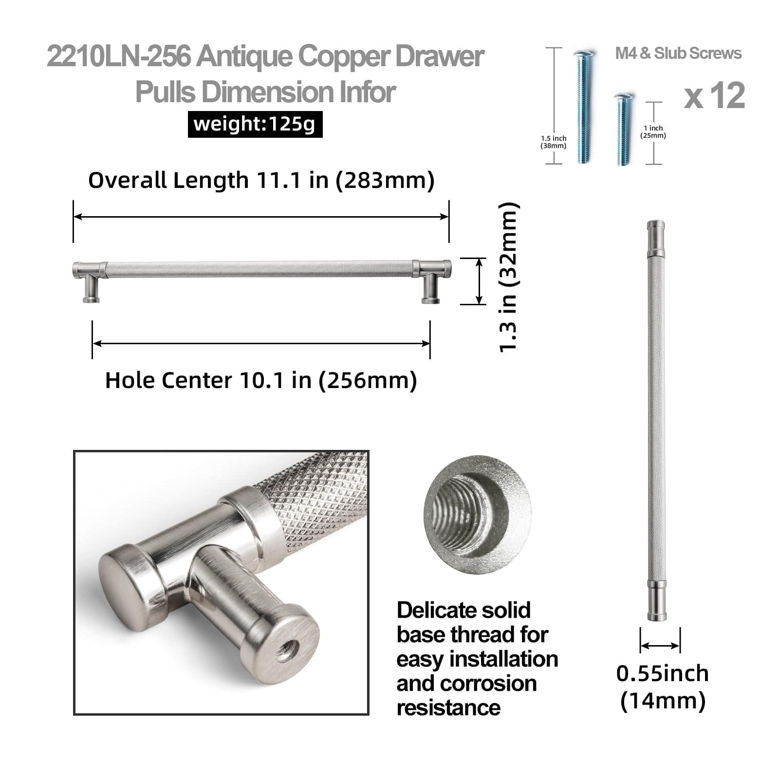 Knurled Metal Alloy Vintage Bronze Bar Pull Kitchen Hardware