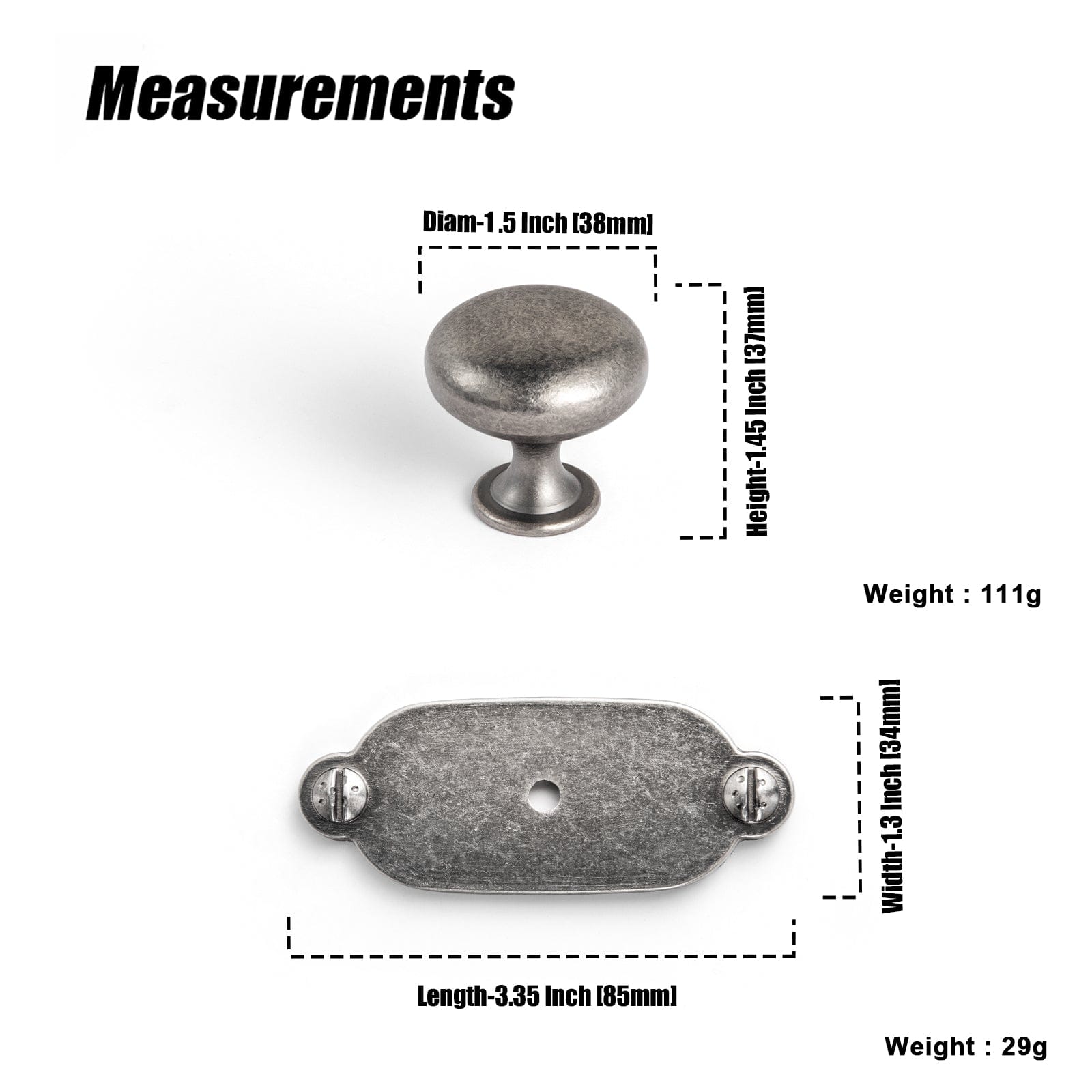 6 Pack Antique Brass Zinc Alloy Cabinet Knob with Back Plate Single Hole Center Cabinet Hardware for Bedroom Kitchen