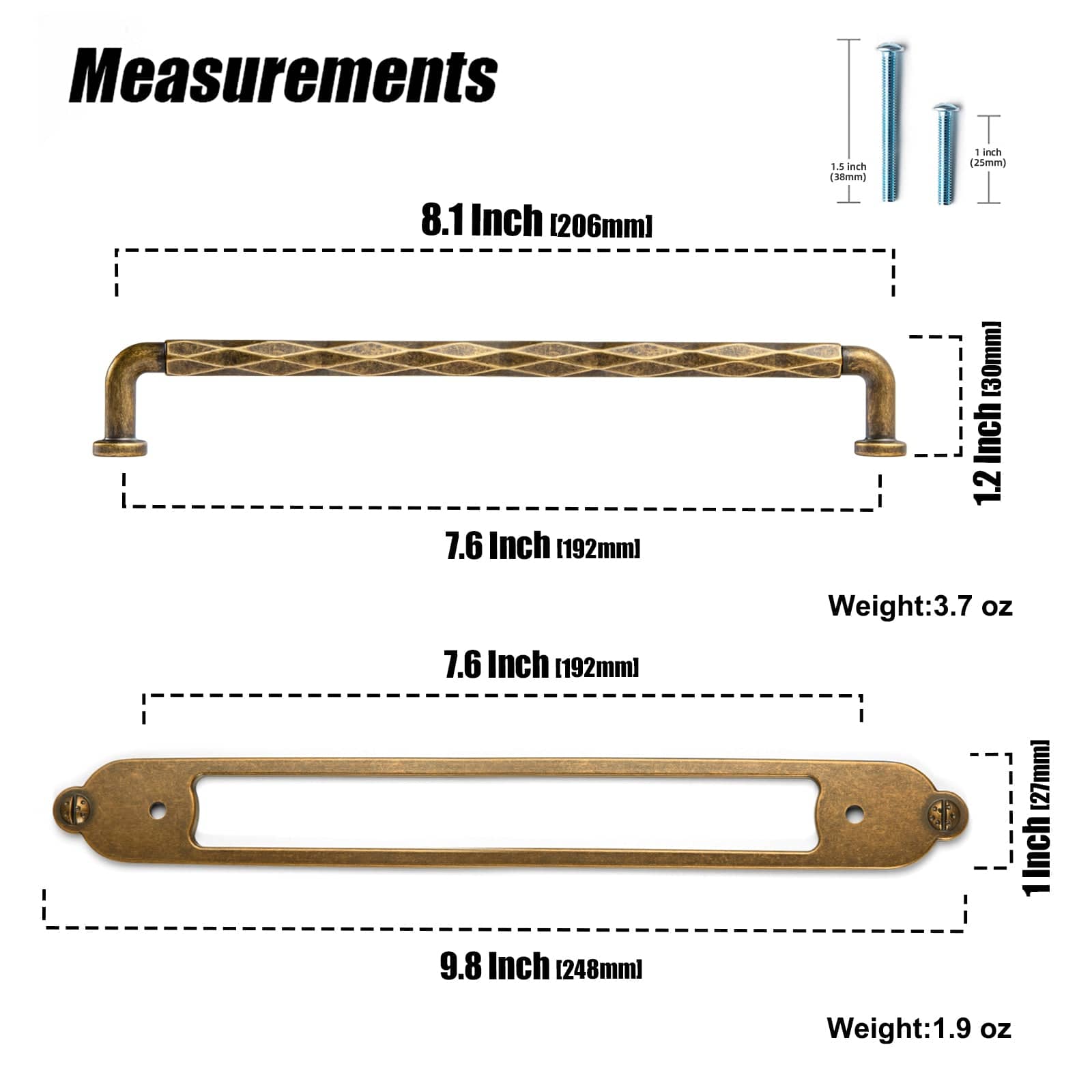 2 Pack Zinc Alloy Drawer Pulls with Back Plate Twisted Design Decorative Handles for Kitchen Cabinets