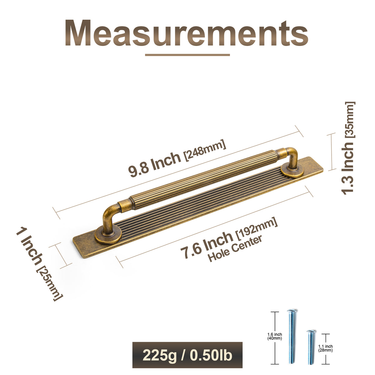 2 Pack Zinc Alloy Fluted Cabinet Handles with Ornate Backplates, Grooved Bar Pulls for Furniture Cabinet Hardware