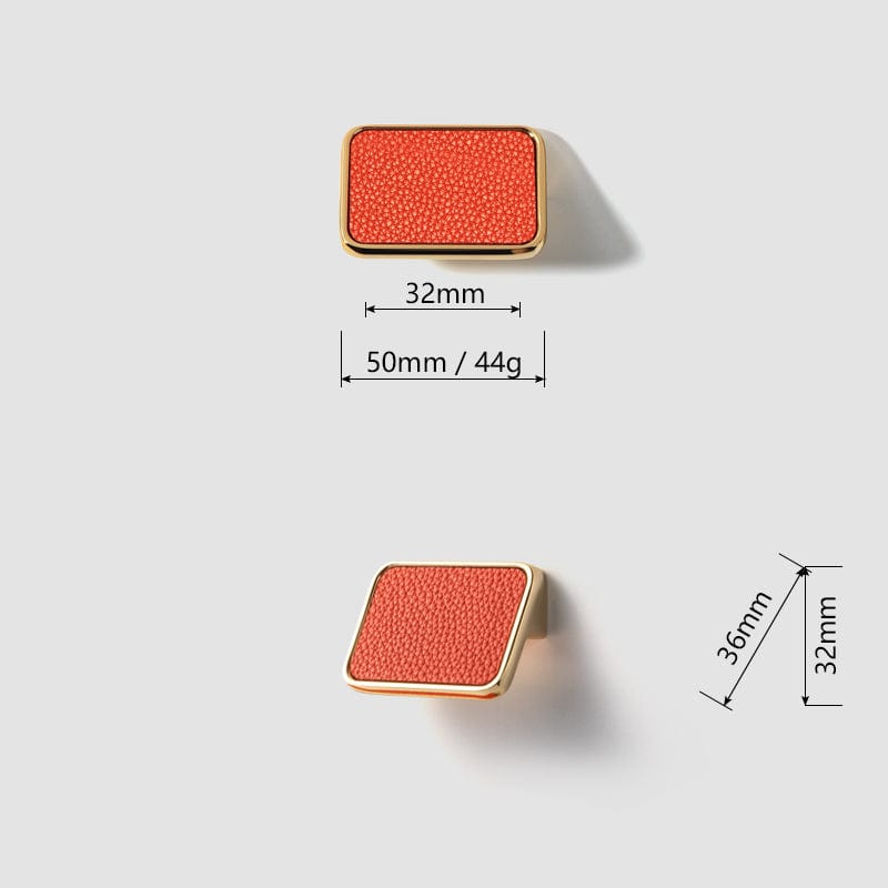 Goo-Ki 1.25'' Hole Center / 6 Pack Genuine Leather Inlaid Orange Red Handles Light Luxury Modern Cabinet Pulls