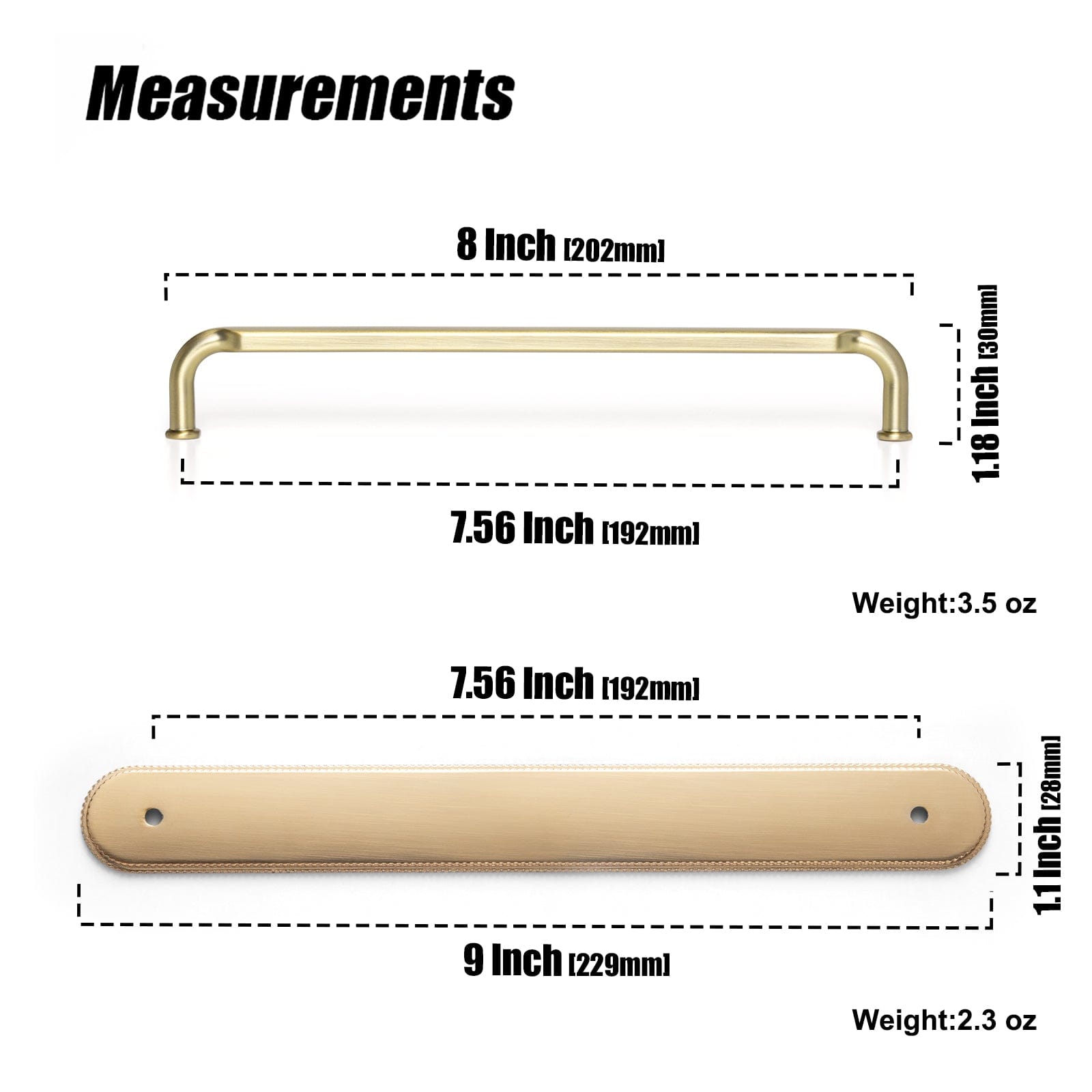 Goo-Ki 2 Pack Antique Brass Cabinet Pulls with Back Plate Zinc Alloy Drawer Handle with Long Back Plate