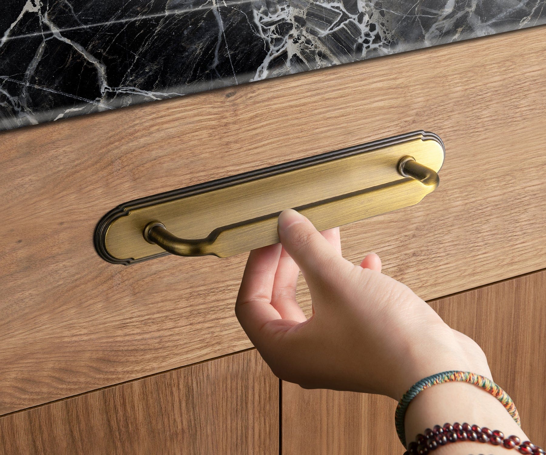Goo-Ki 2 Pack Antique Brass Cabinet Pulls with Back Plate Zinc Alloy Drawer Handle with Long Back Plate