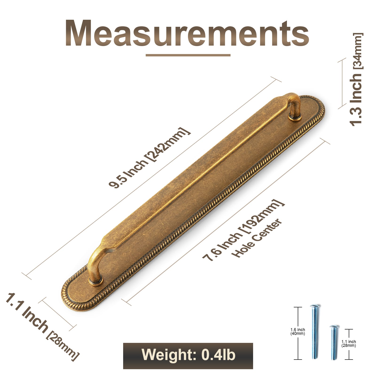 Goo-Ki 2 Pack Antique Brass Cabinet Pulls with Back Plate Zinc Alloy Drawer Handle with Long Back Plate