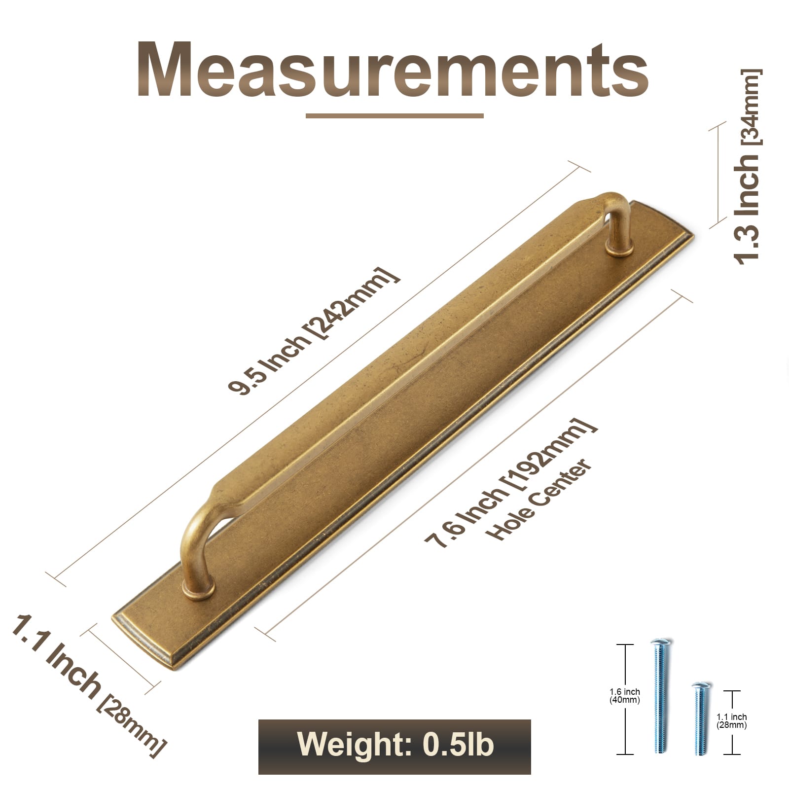 Goo-Ki 2 Pack Antique Brass Cabinet Pulls with Back Plate Zinc Alloy Drawer Handle with Long Back Plate