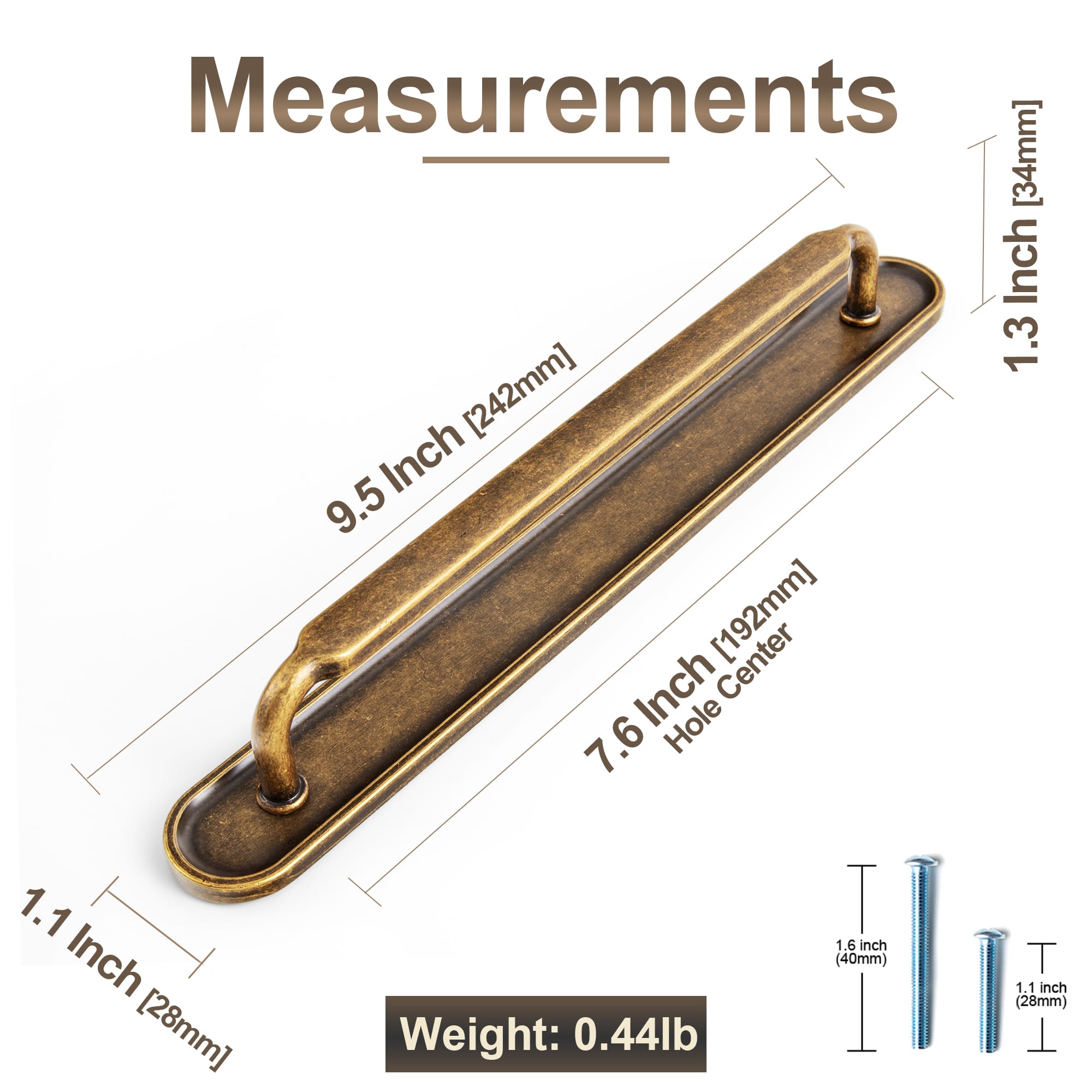 Goo-Ki 2 Pack Antique Brass Cabinet Pulls with Back Plate Zinc Alloy Drawer Handle with Long Back Plate