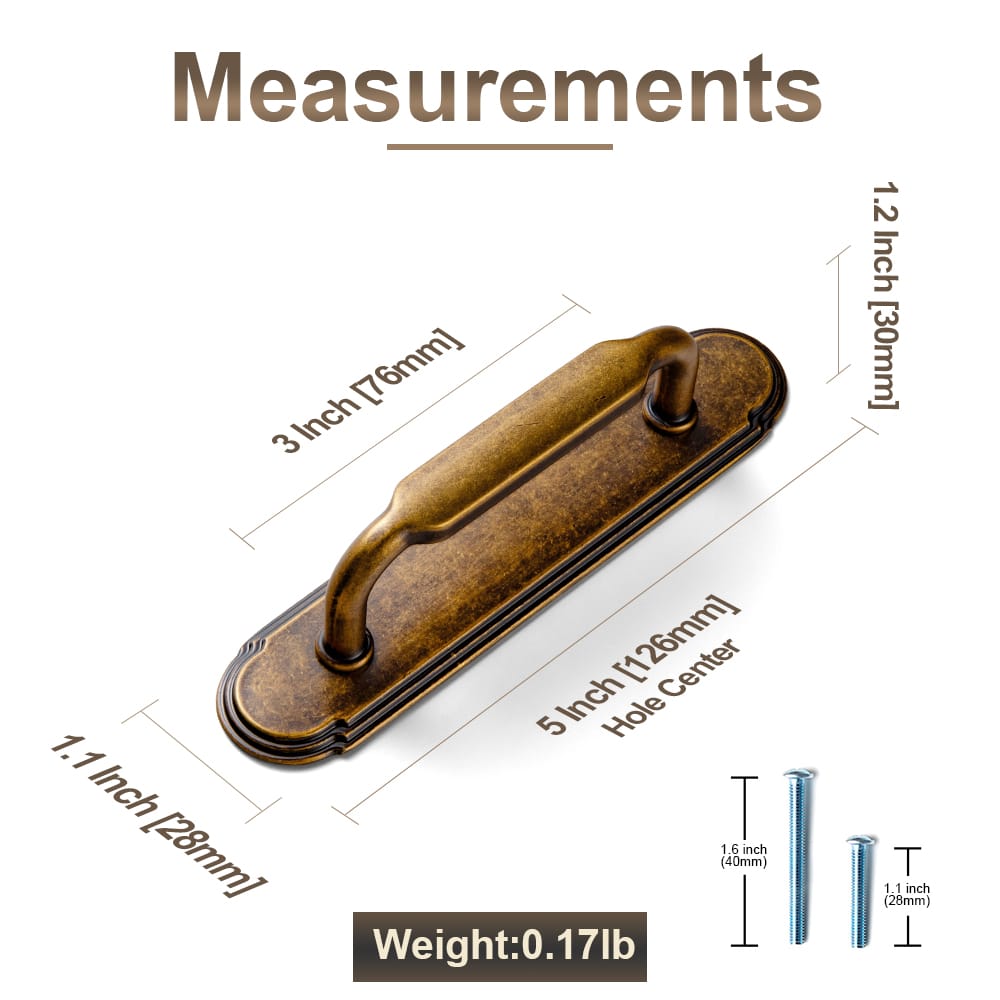 Goo-Ki 2 Pack Antique Brass Cabinet Pulls with Back Plate Zinc Alloy Drawer Handle with Long Back Plate