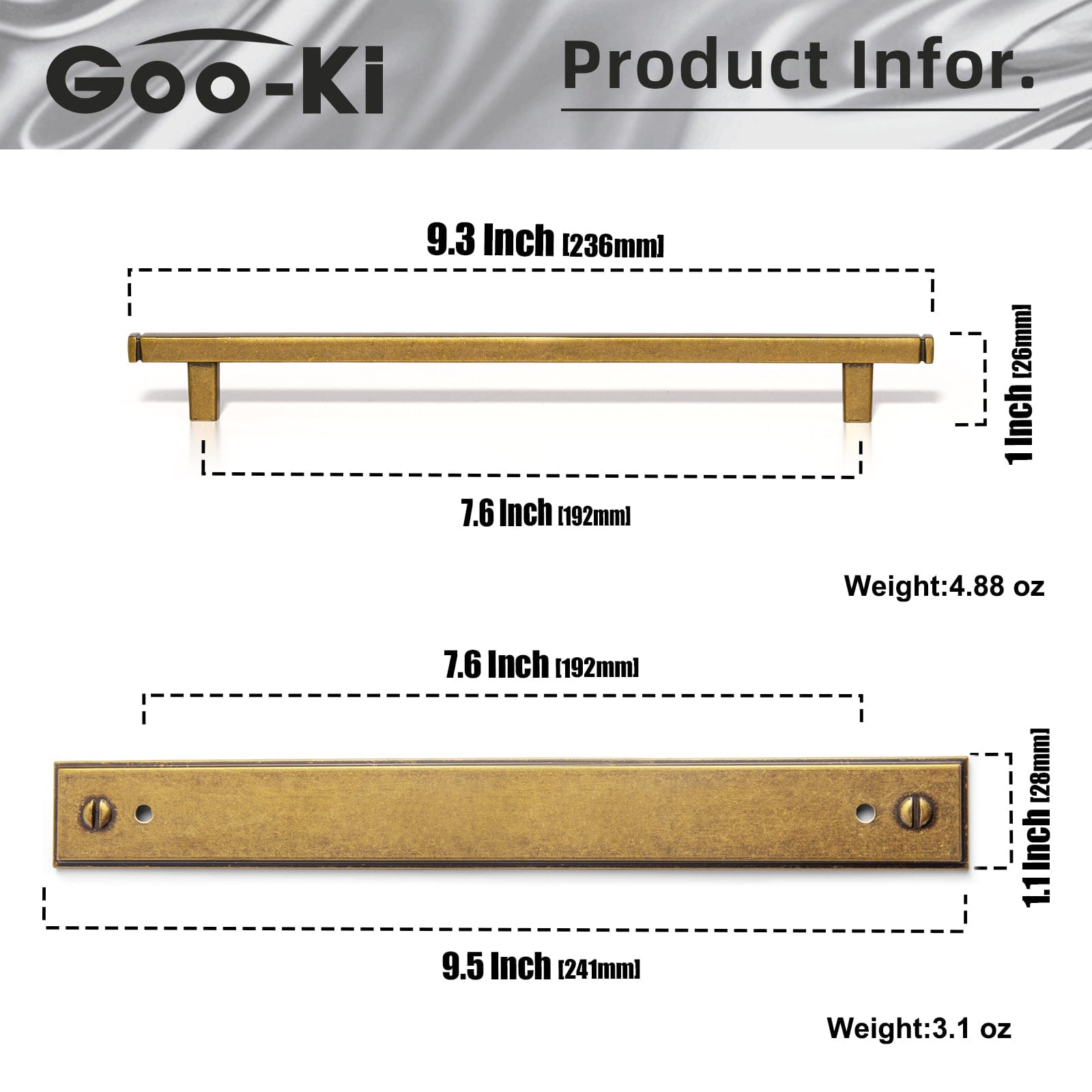 Goo-Ki 2 Pack Antique Brass Zinc Alloy Cabinet Pulls with Back Plate Kitchen Hardware Bar Handles