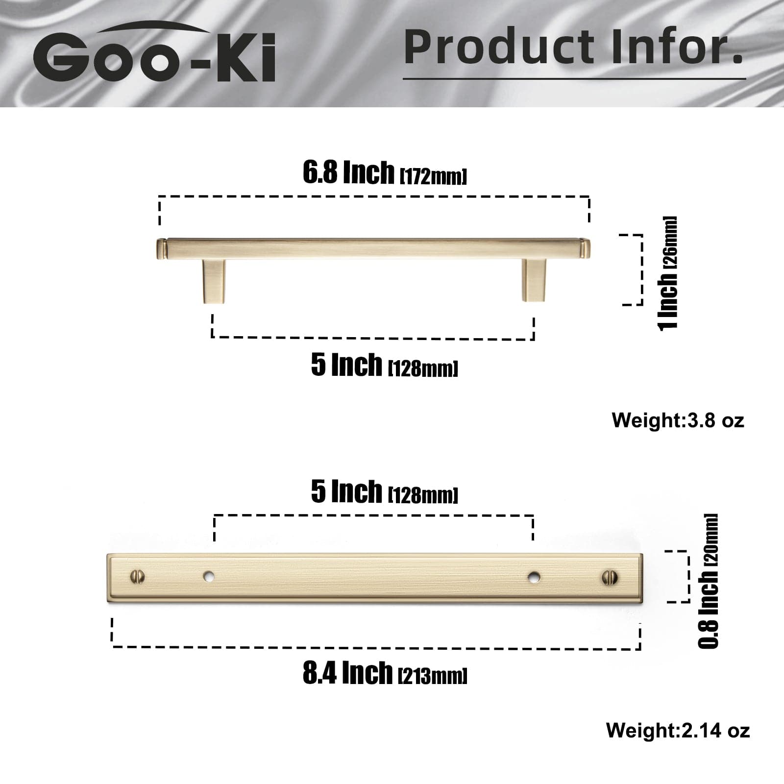 Goo-Ki 2 Pack Antique Brass Zinc Alloy Cabinet Pulls with Back Plate Kitchen Hardware Bar Handles