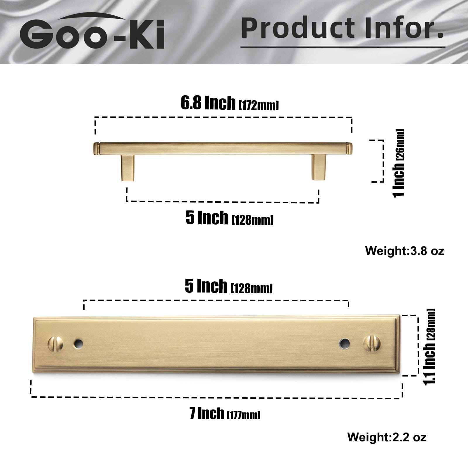 Goo-Ki 2 Pack Antique Brass Zinc Alloy Cabinet Pulls with Back Plate Kitchen Hardware Bar Handles