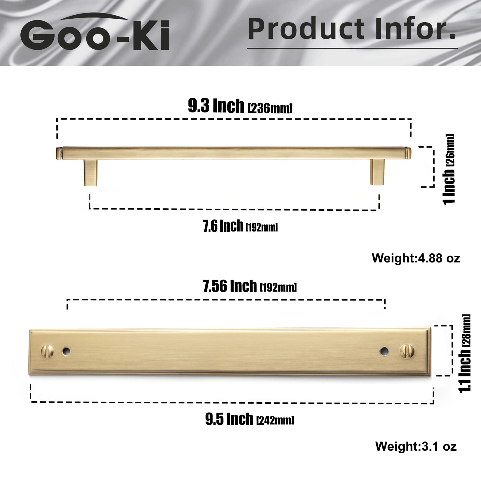 Goo-Ki 2 Pack Antique Brass Zinc Alloy Cabinet Pulls with Back Plate Kitchen Hardware Bar Handles