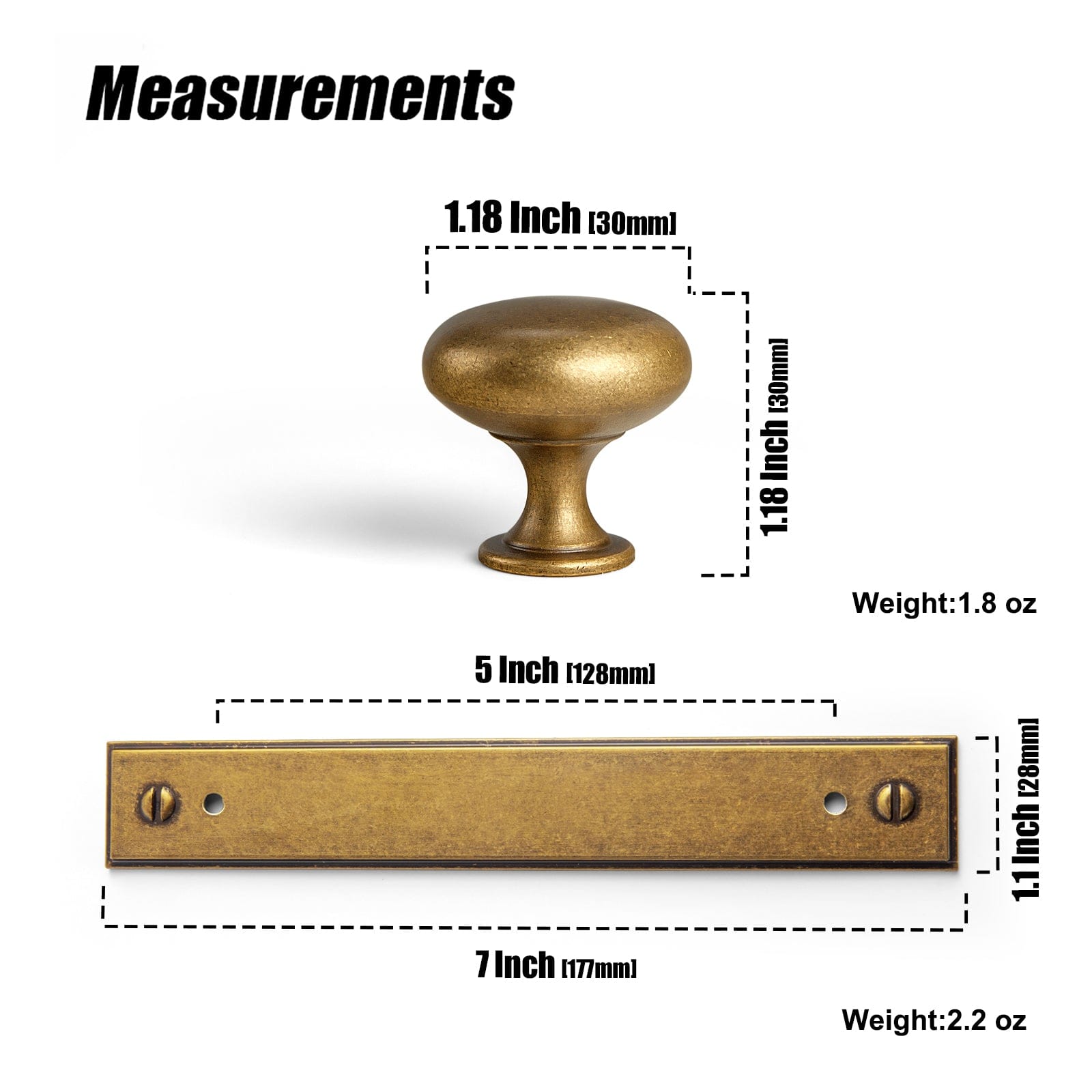 Goo-Ki 2 Pack Antique Brass Zinc Alloy Double Knobs with Long Back Plate Cabinet Hardware