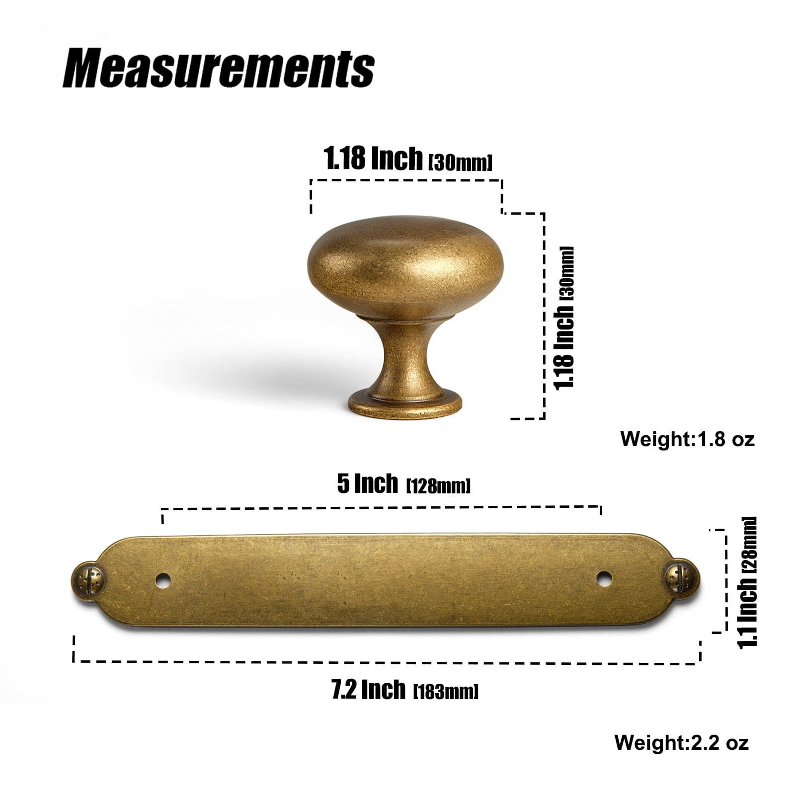 Goo-Ki 2 Pack Antique Brass Zinc Alloy Double Knobs with Long Back Plate Cabinet Hardware