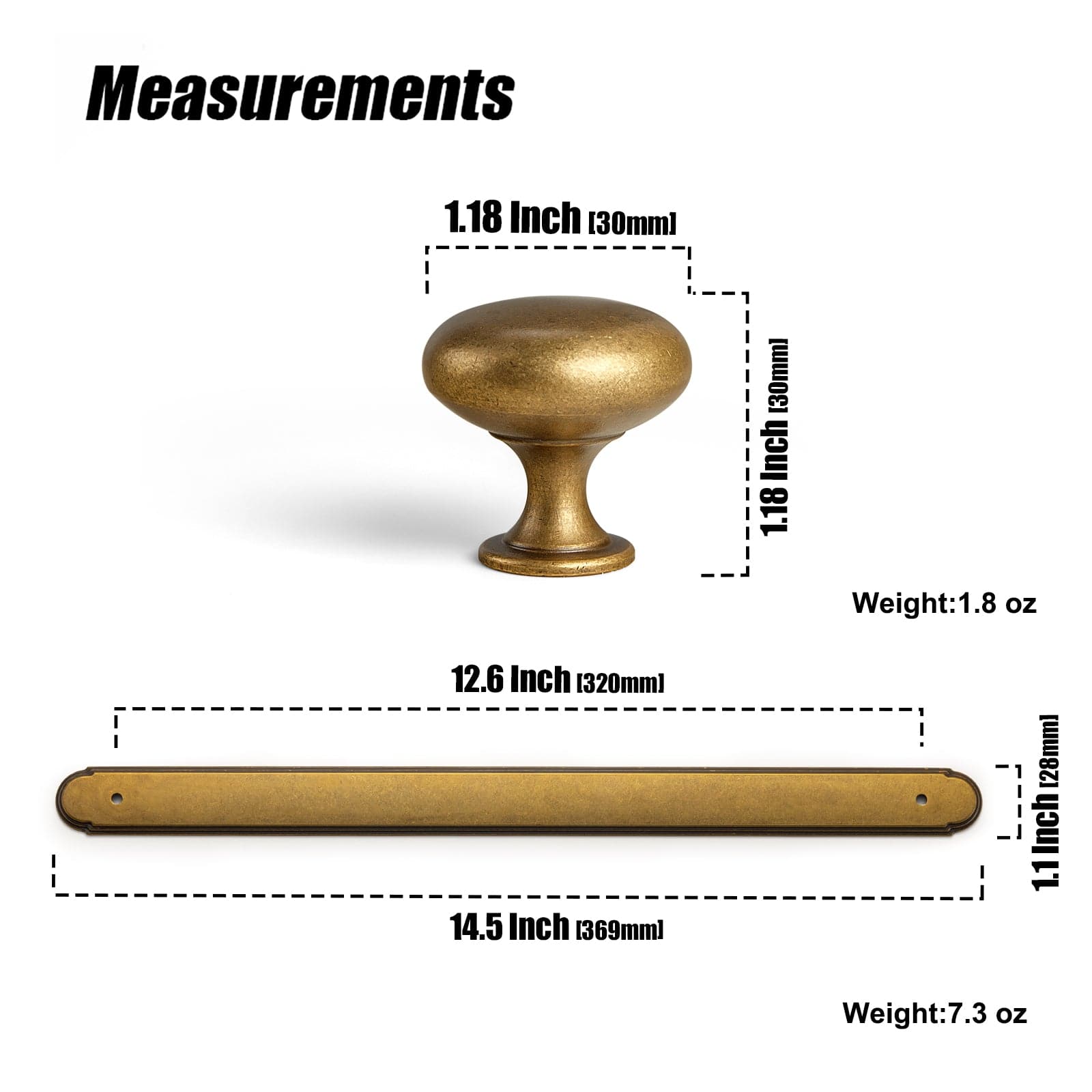 Goo-Ki 2 Pack Antique Brass Zinc Alloy Double Knobs with Long Back Plate Cabinet Hardware