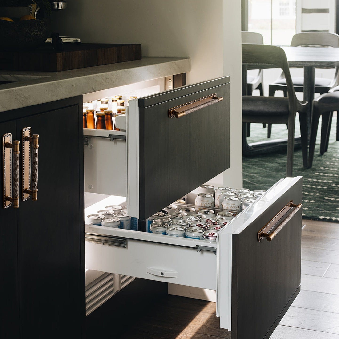 Goo-Ki 2 Pack Knurled Metal Alloy Vintage Bronze Bar Pull with Back Plate Kitchen Hardware