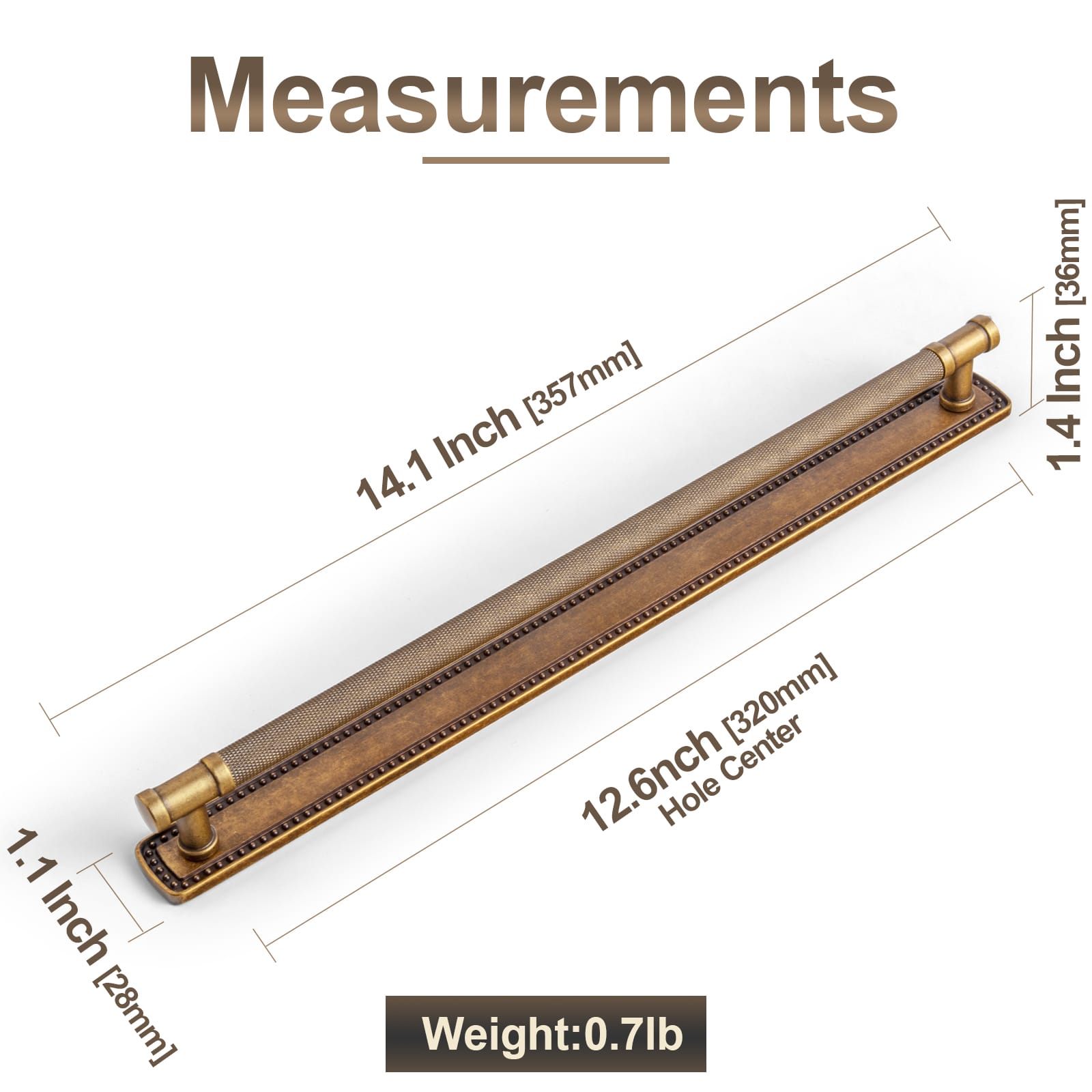 Goo-Ki 2 Pack Knurled Metal Alloy Vintage Bronze Bar Pull with Back Plate Kitchen Hardware