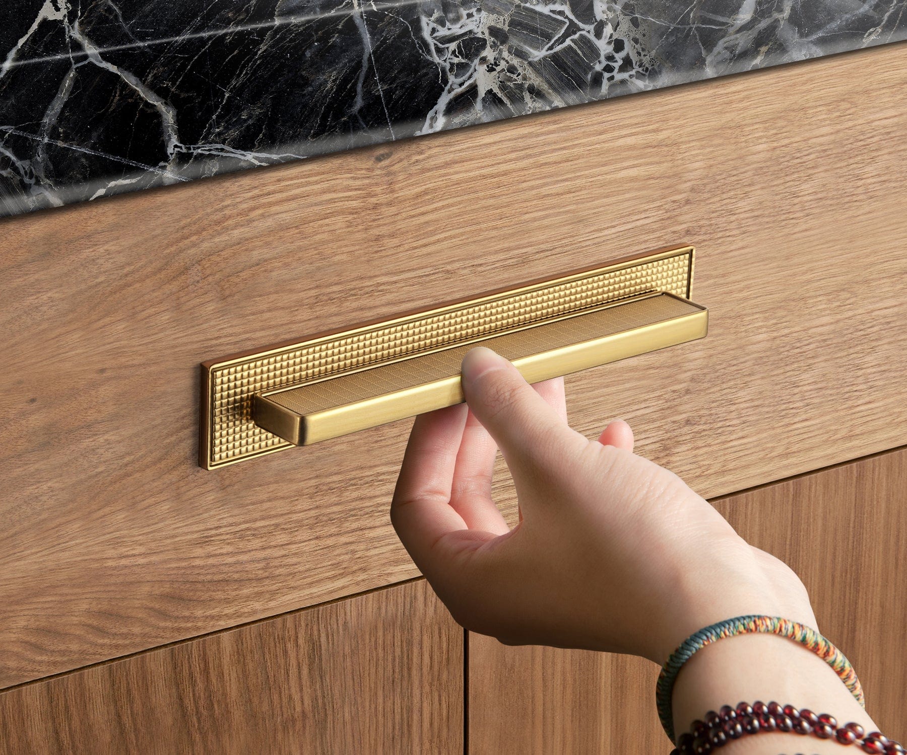 Goo-Ki 2 Pack Linear Architectural Cabinet Pull with Back Plate Textured Grid Cabinet Hardware