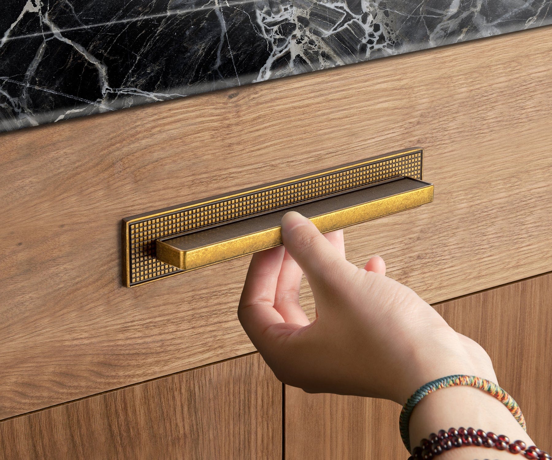 Goo-Ki 2 Pack Linear Architectural Cabinet Pull with Back Plate Textured Grid Cabinet Hardware