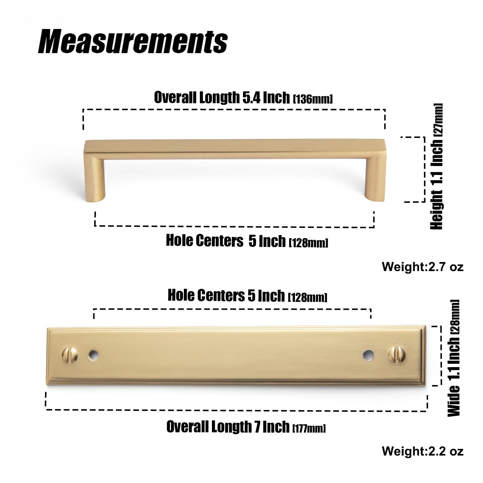 Goo-Ki 2 Pack Long Cabinet Bar Pulls with Back Plates Solid Drawer Handles Set