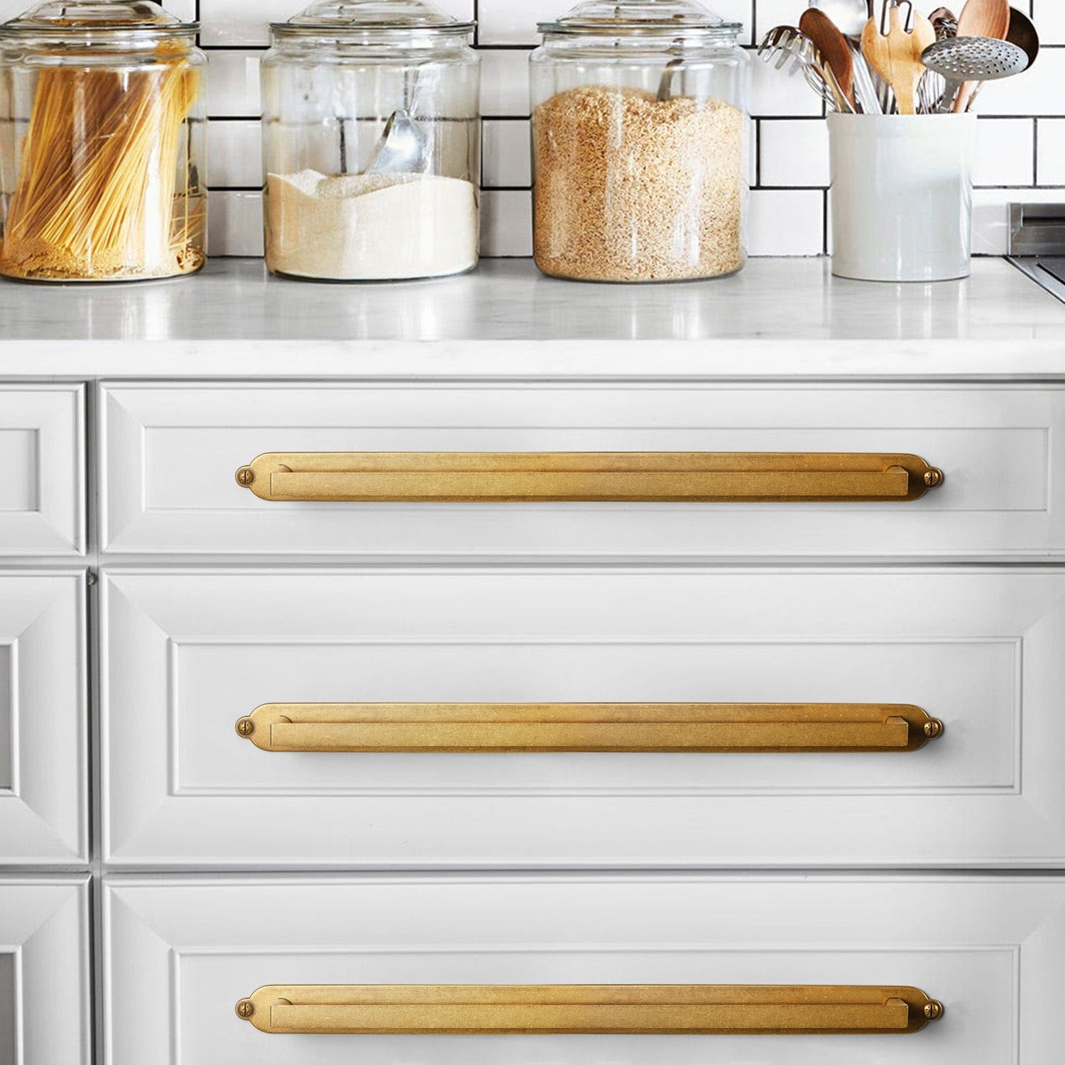 Goo-Ki 2 Pack Long Cabinet Bar Pulls with Back Plates Solid Drawer Handles Set