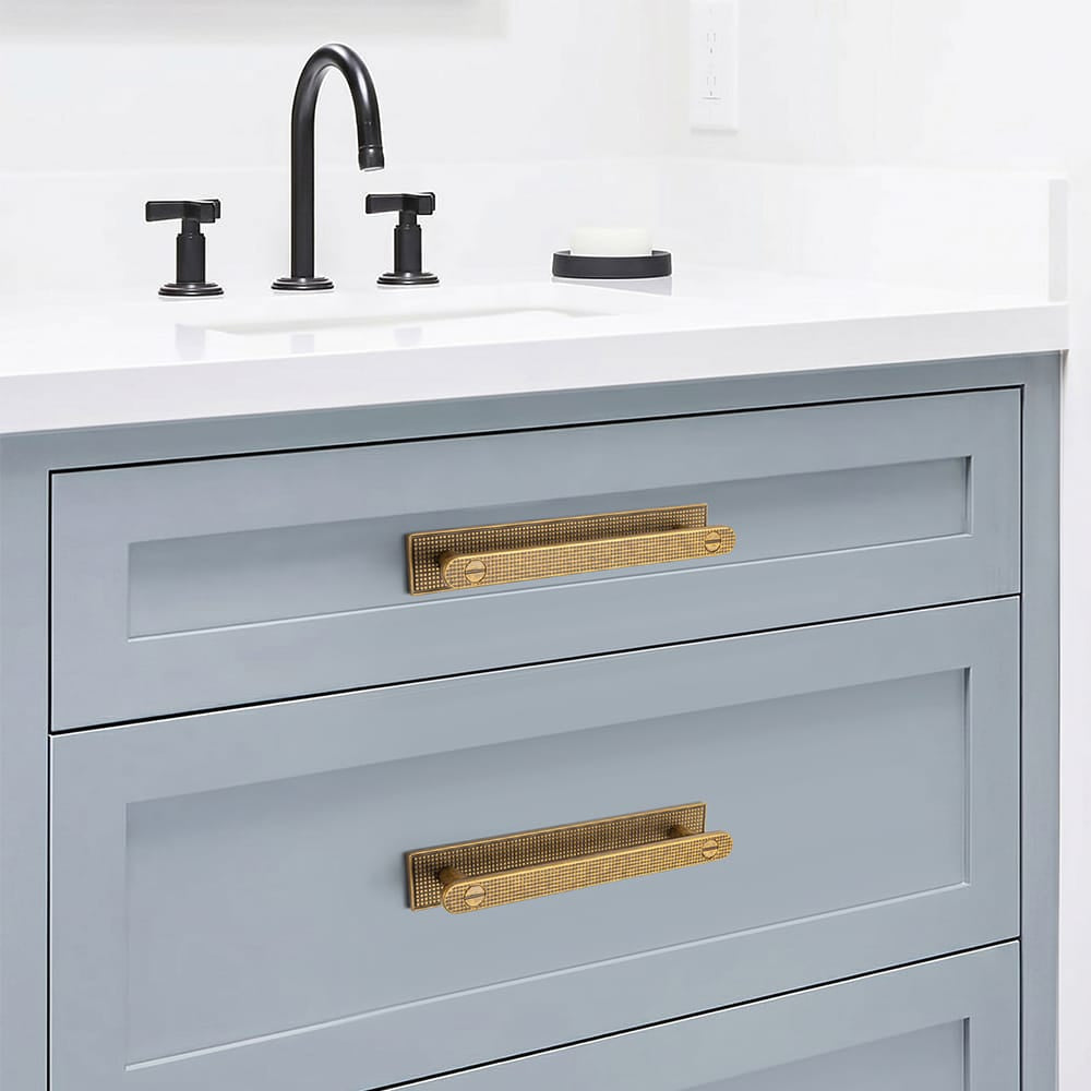 Goo-Ki 2 Pack Mid-Century Cabinet Pulls, Zinc Alloy Drawer Handles with Embossed Grid Backplate, Kitchen & Furniture Replacement Hardware