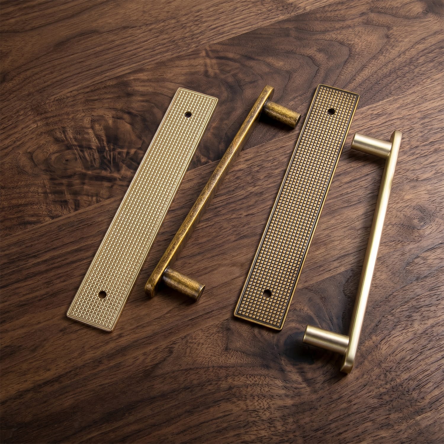 Goo-Ki 2 Pack Mid-Century Cabinet Pulls, Zinc Alloy Drawer Handles with Embossed Grid Backplate, Kitchen & Furniture Replacement Hardware