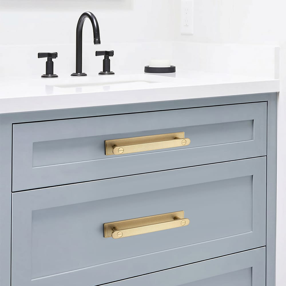 Goo-Ki 2 Pack Mid-Century Cabinet Pulls, Zinc Alloy Drawer Handles with Embossed Grid Backplate, Kitchen & Furniture Replacement Hardware